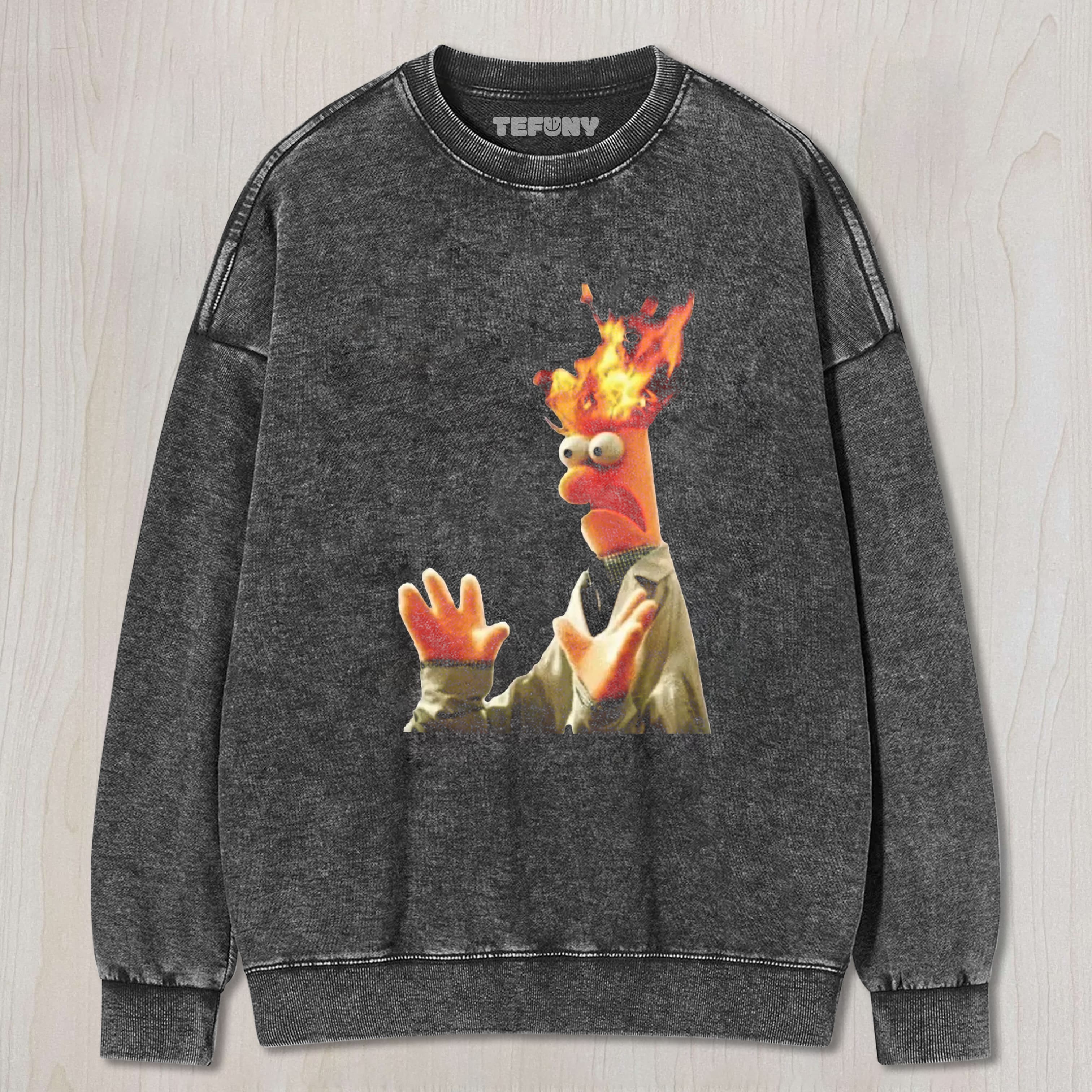 HEAD ON FIRE BEAKER MEME VINTAGE WASHED TEE & SWEAT & HOOD