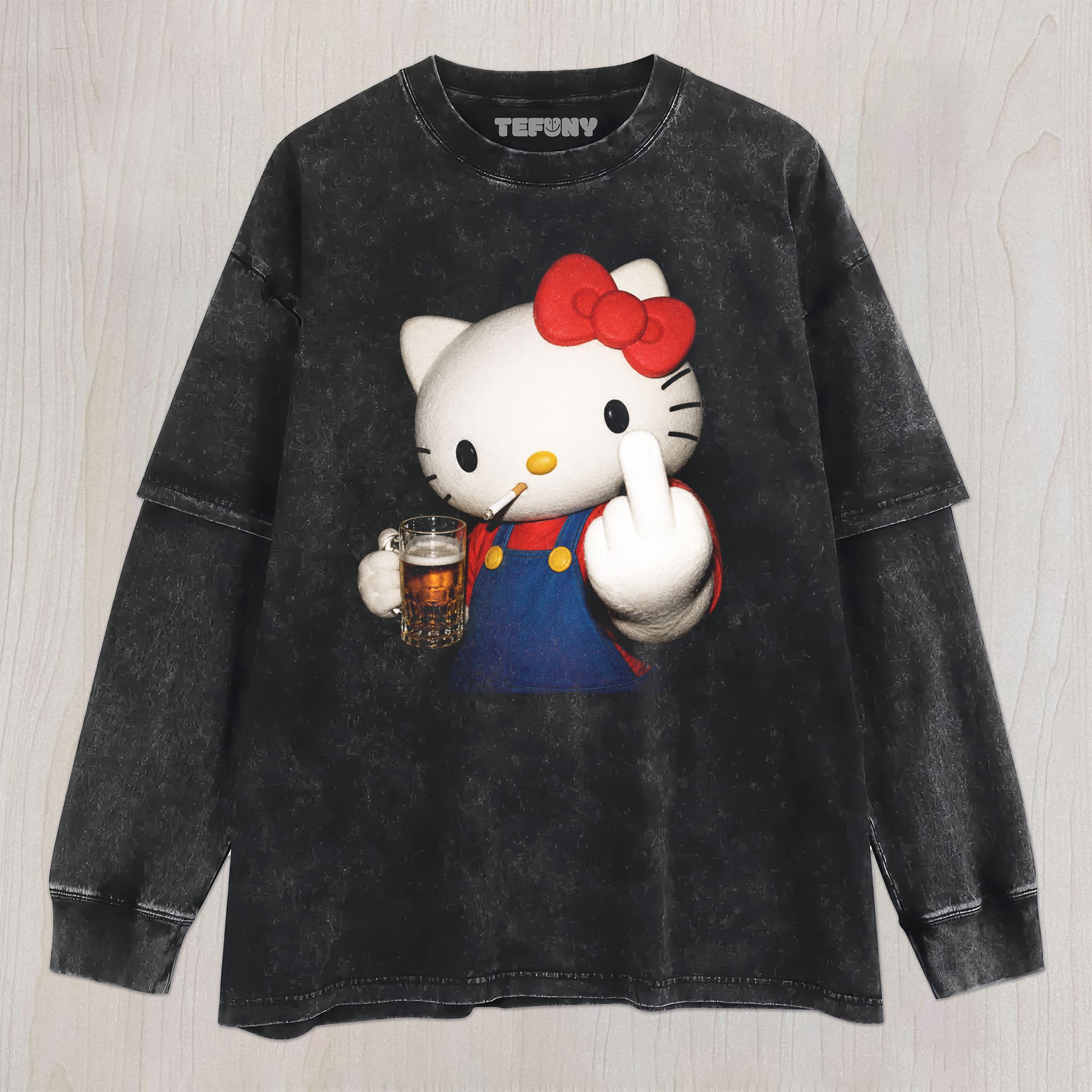 HELLO K CAT MIDDLE FINGER UNISEX TEE, TANK TOP, LAYERED LS, SWEATSHIRT & HOODIE