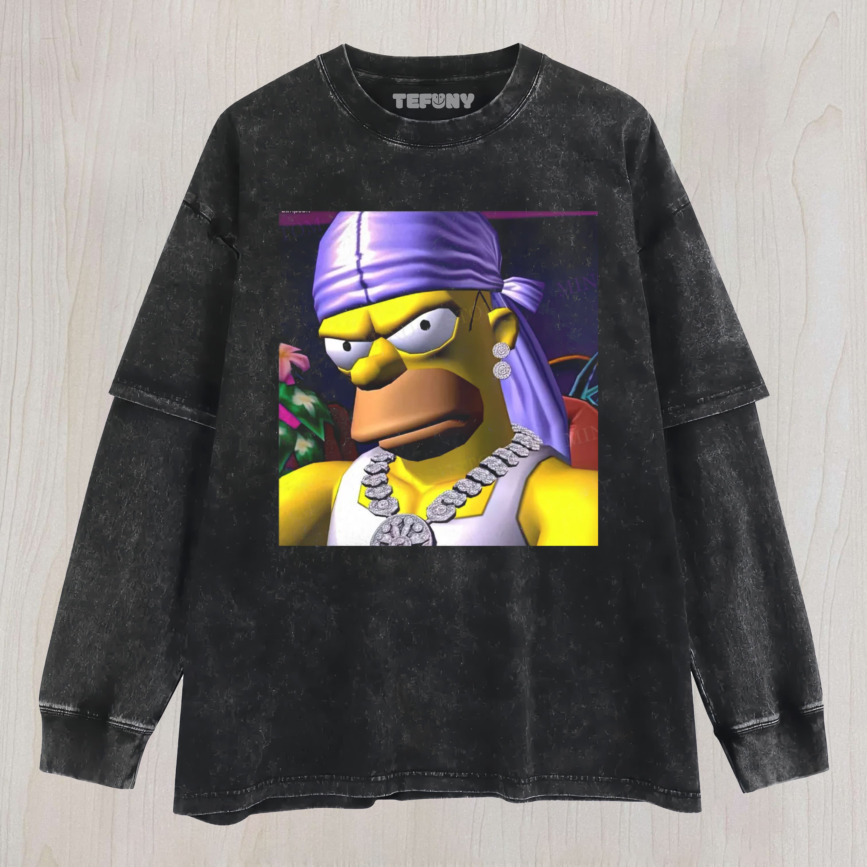 HOMER SIMPSON HIP HOP STYLE VINTAGE UNISEX TEE, TANK TOP, LAYERED LS, SWEATSHIRT & HOODIE