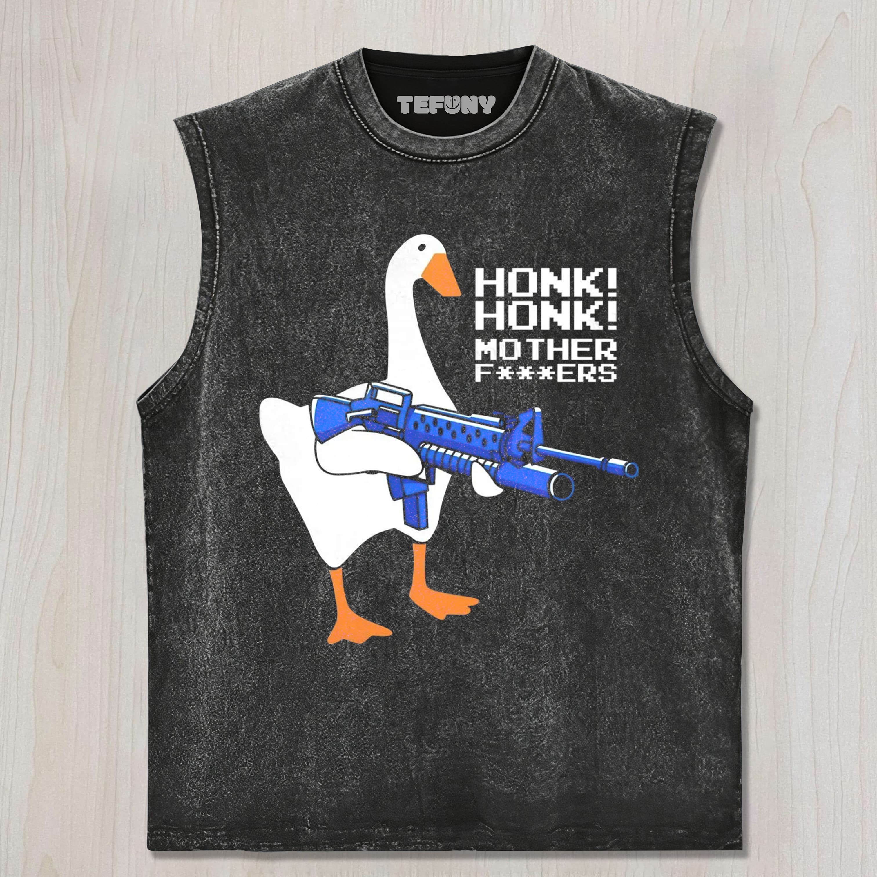 HONK GOOSE WITH GUN UNISEX TEE, TANK TOP, LAYERED LS, SWEATSHIRT & HOODIE