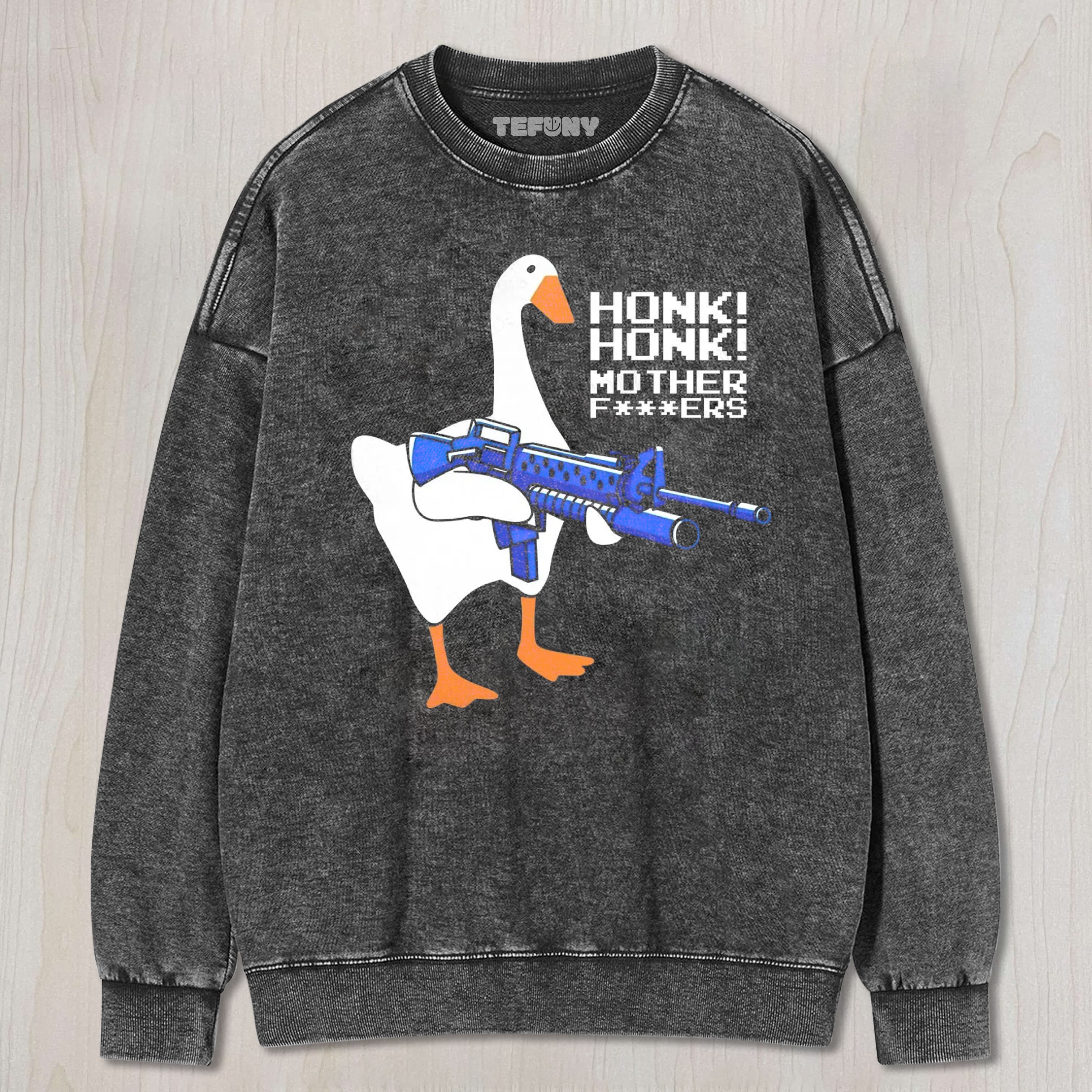 HONK GOOSE WITH GUN UNISEX TEE, TANK TOP, LAYERED LS, SWEATSHIRT & HOODIE
