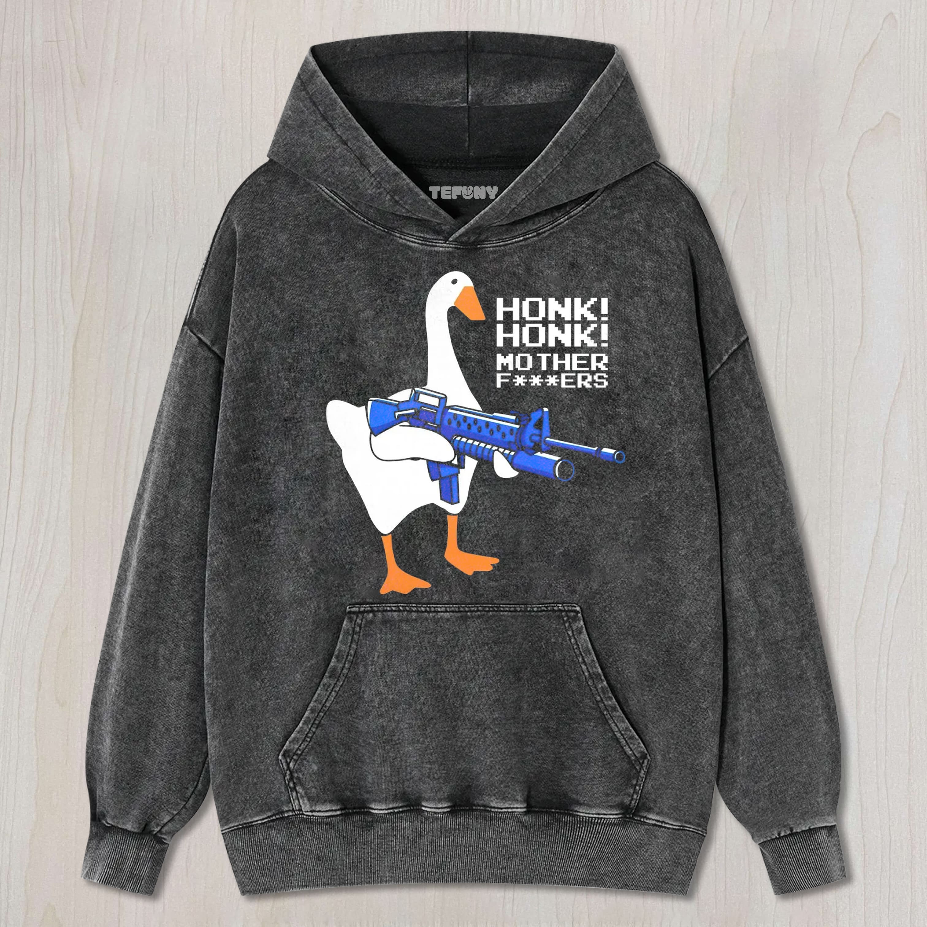 HONK GOOSE WITH GUN UNISEX TEE, TANK TOP, LAYERED LS, SWEATSHIRT & HOODIE