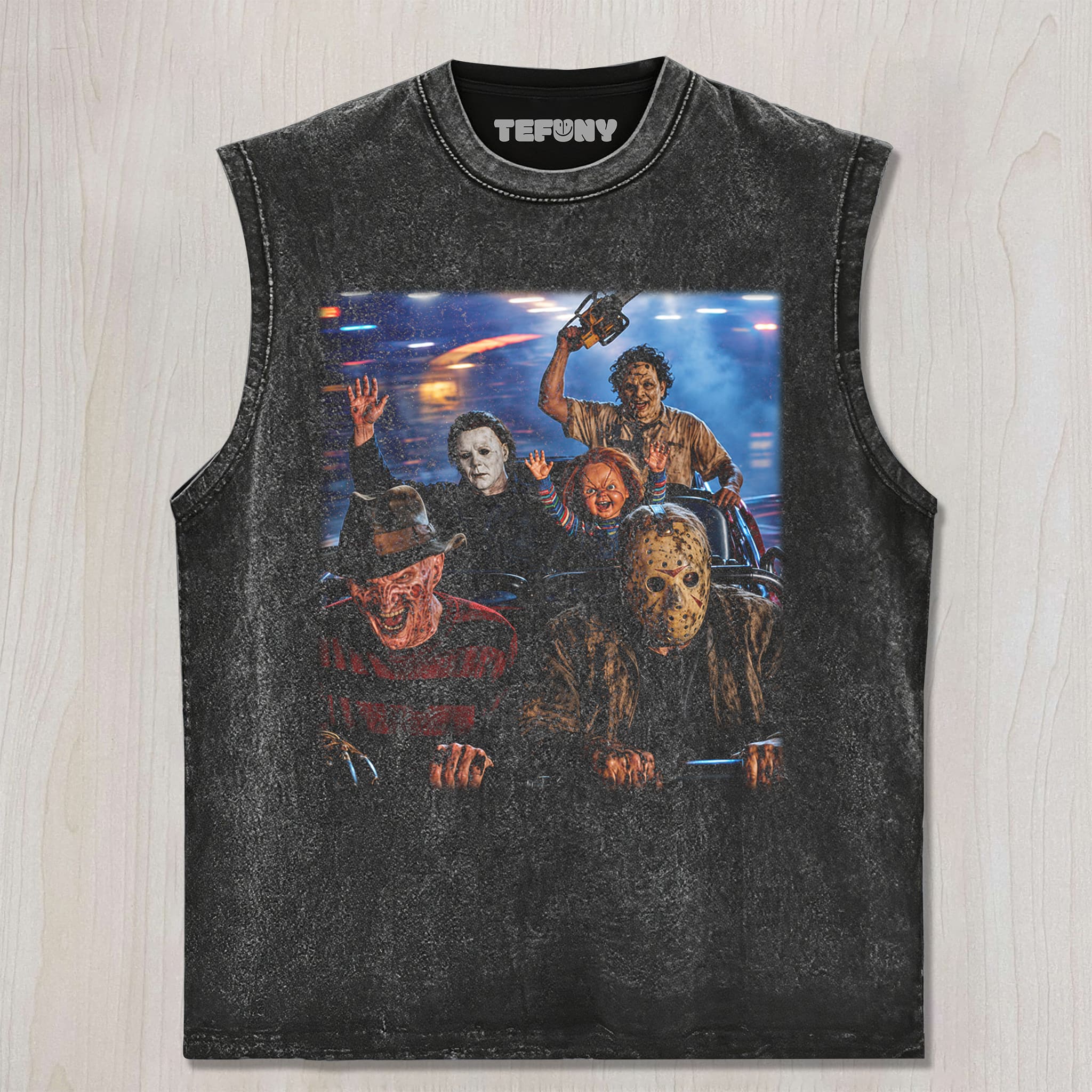 HORROR CHARACTERS PLAYING UNISEX TEE, TANK TOP, LAYERED LS, SWEATSHIRT & HOODIE