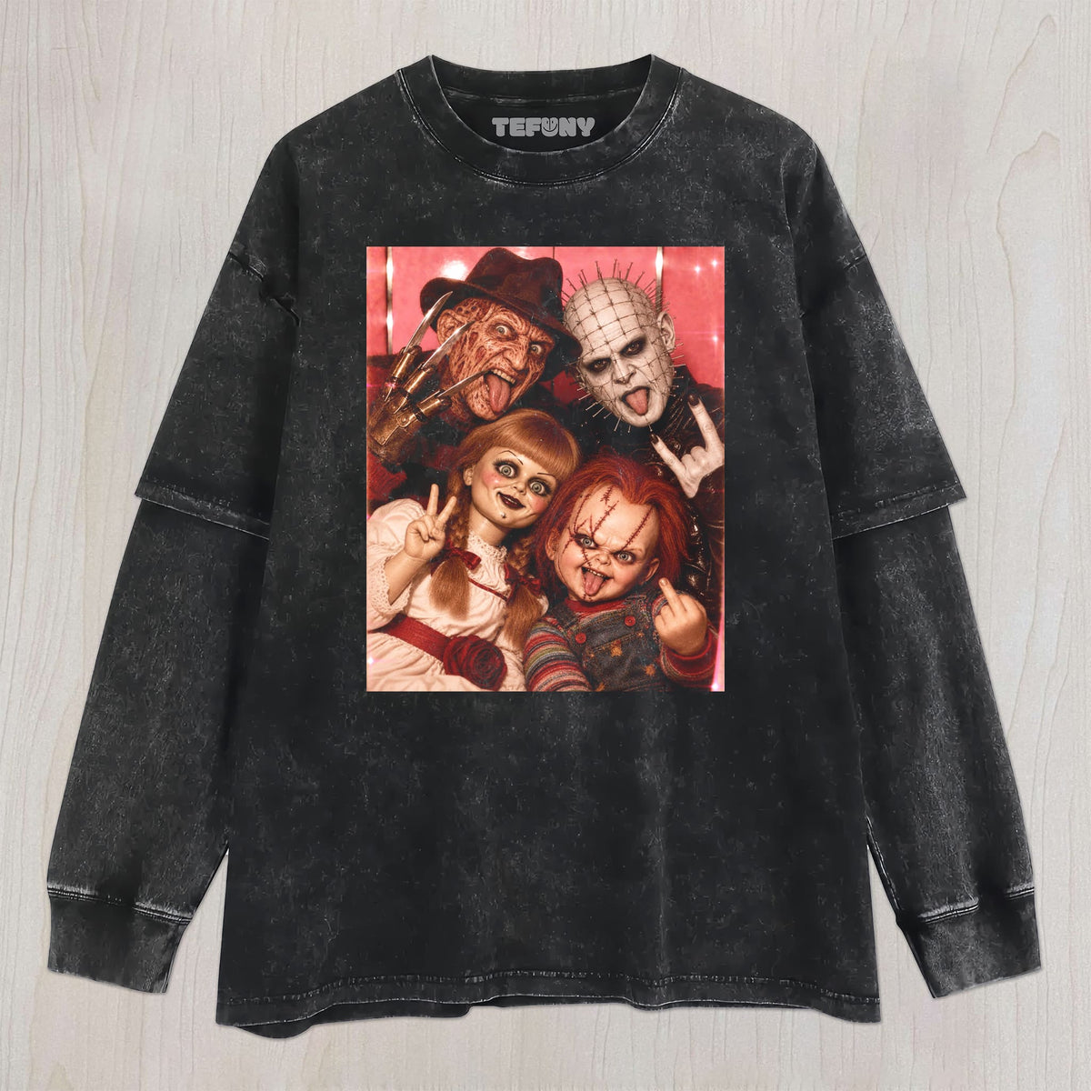 HORROR MOVIE CHARACTERS GROUP PHOTO V2 UNISEX TEE, TANK TOP, LAYERED LS, SWEATSHIRT & HOODIE