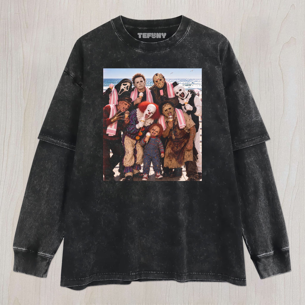 HORROR MOVIE CHARACTERS GROUP PHOTO V3 UNISEX TEE, TANK TOP, LAYERED LS, SWEATSHIRT & HOODIE