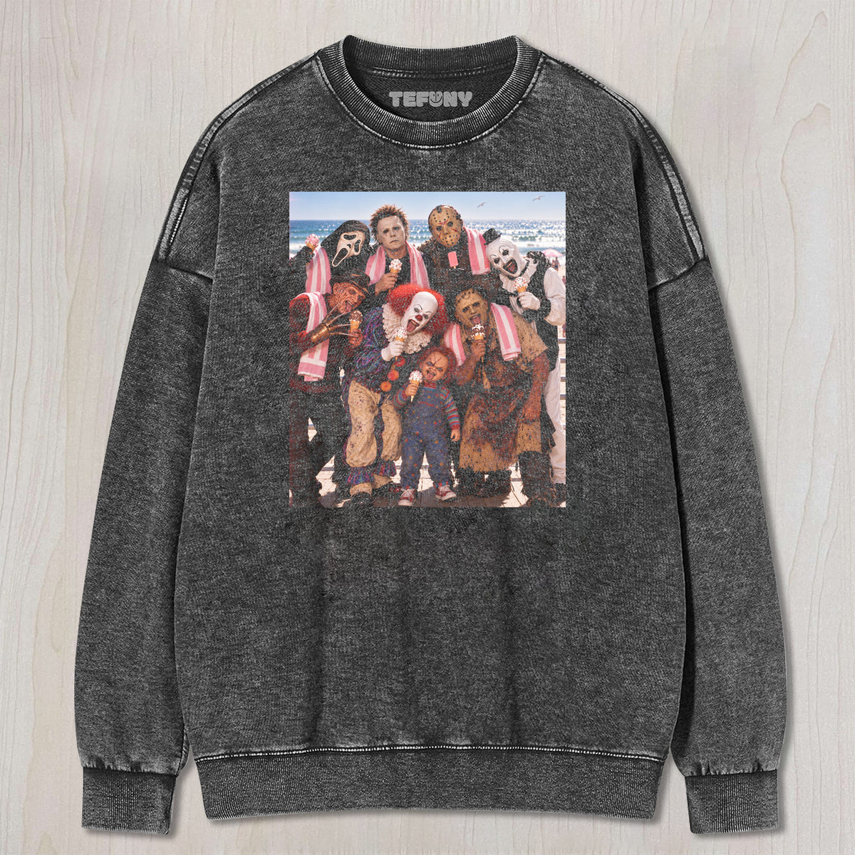 HORROR MOVIE CHARACTERS GROUP PHOTO V3 UNISEX TEE, TANK TOP, LAYERED LS, SWEATSHIRT & HOODIE