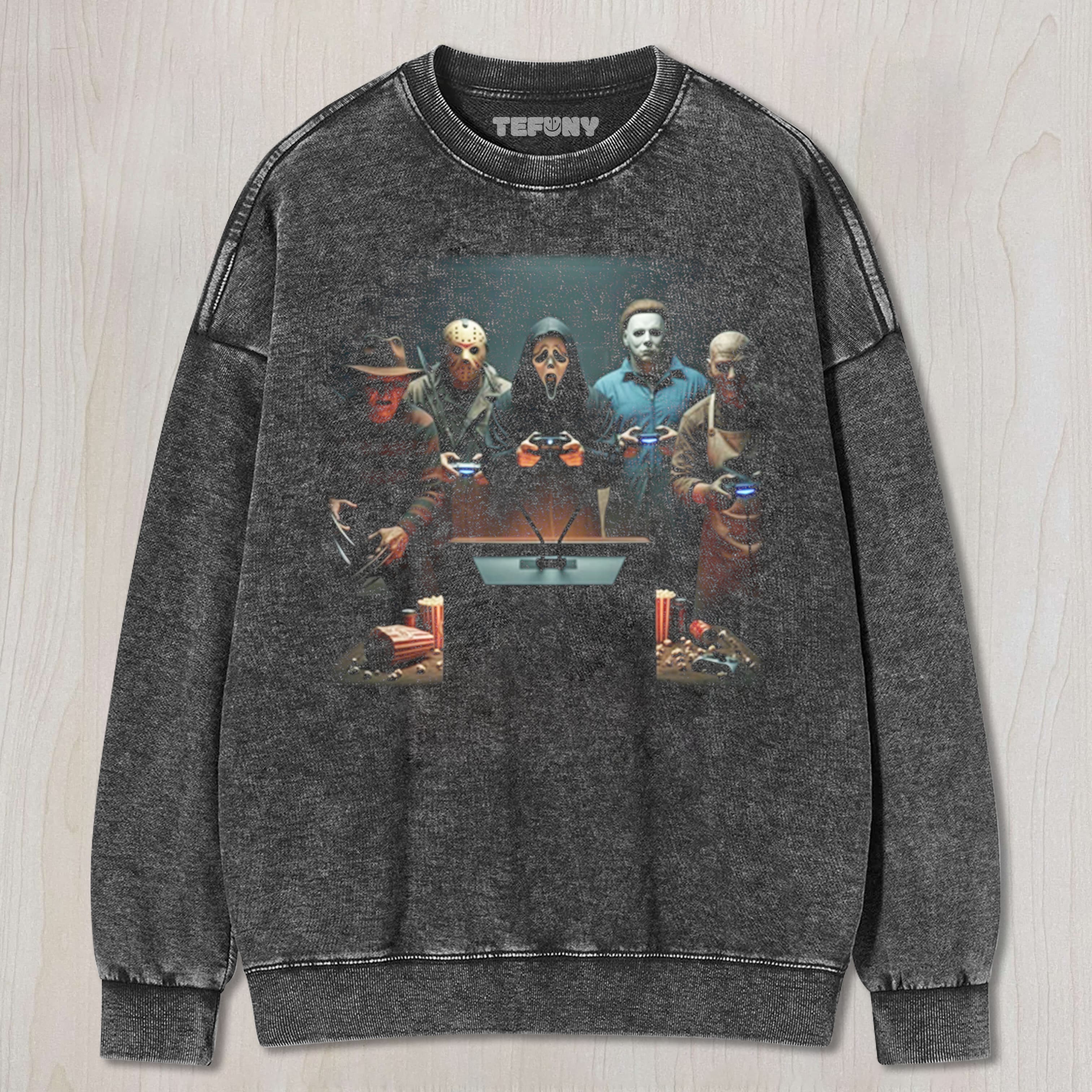 HORROR ANTAGONISTS PLAYING VIDEO GAMES TEE & SWEAT & HOOD
