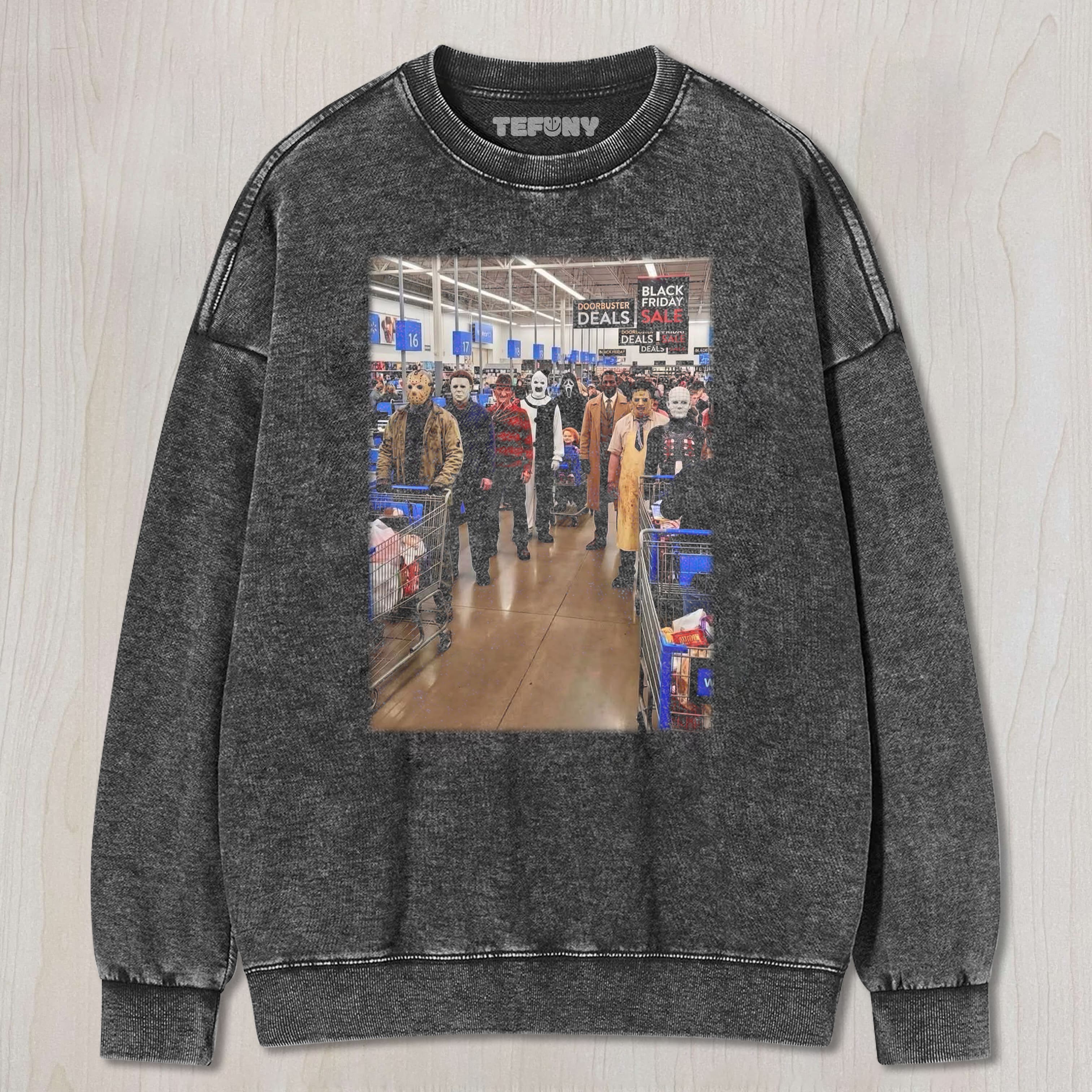 HORROR CHARACTERS IN THE MALL TEE & SWEAT & HOOD