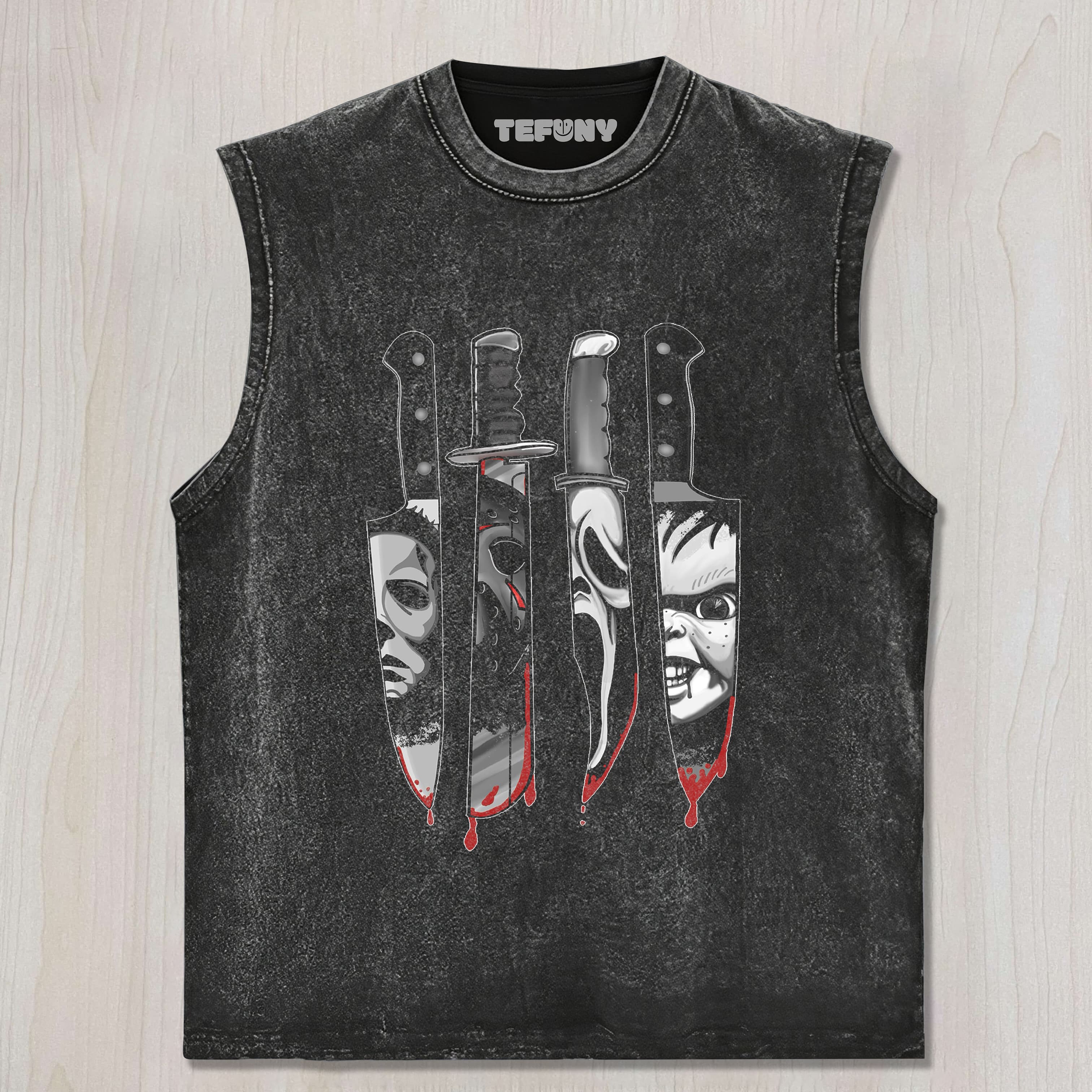 HORROR CHARACTER KNIFE UNISEX TEE, TANK TOP, LAYERED LS, SWEATSHIRT & HOODIE