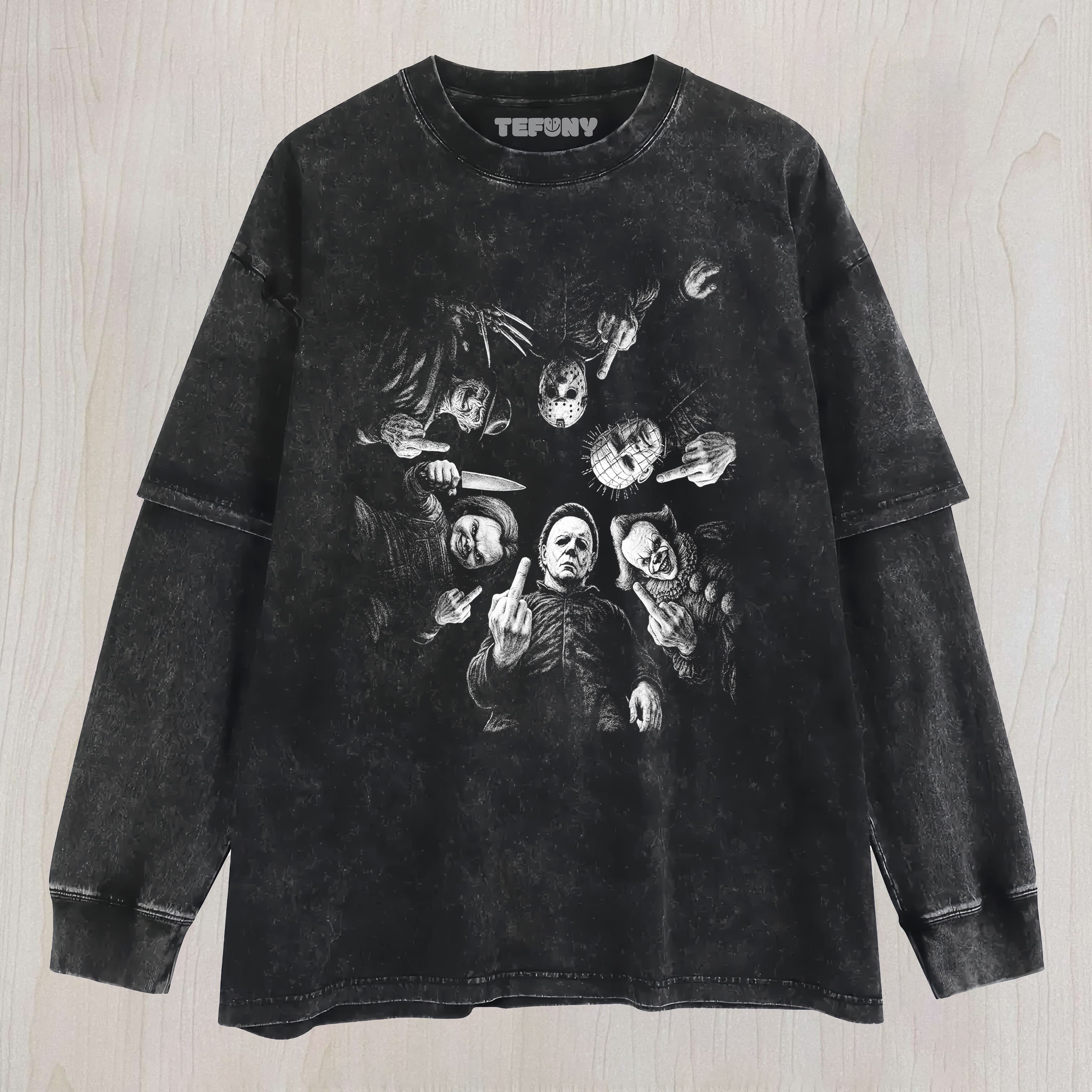 HORROR CHARACTER MIDDLE FINGER LAYERED LONG SLEEVE