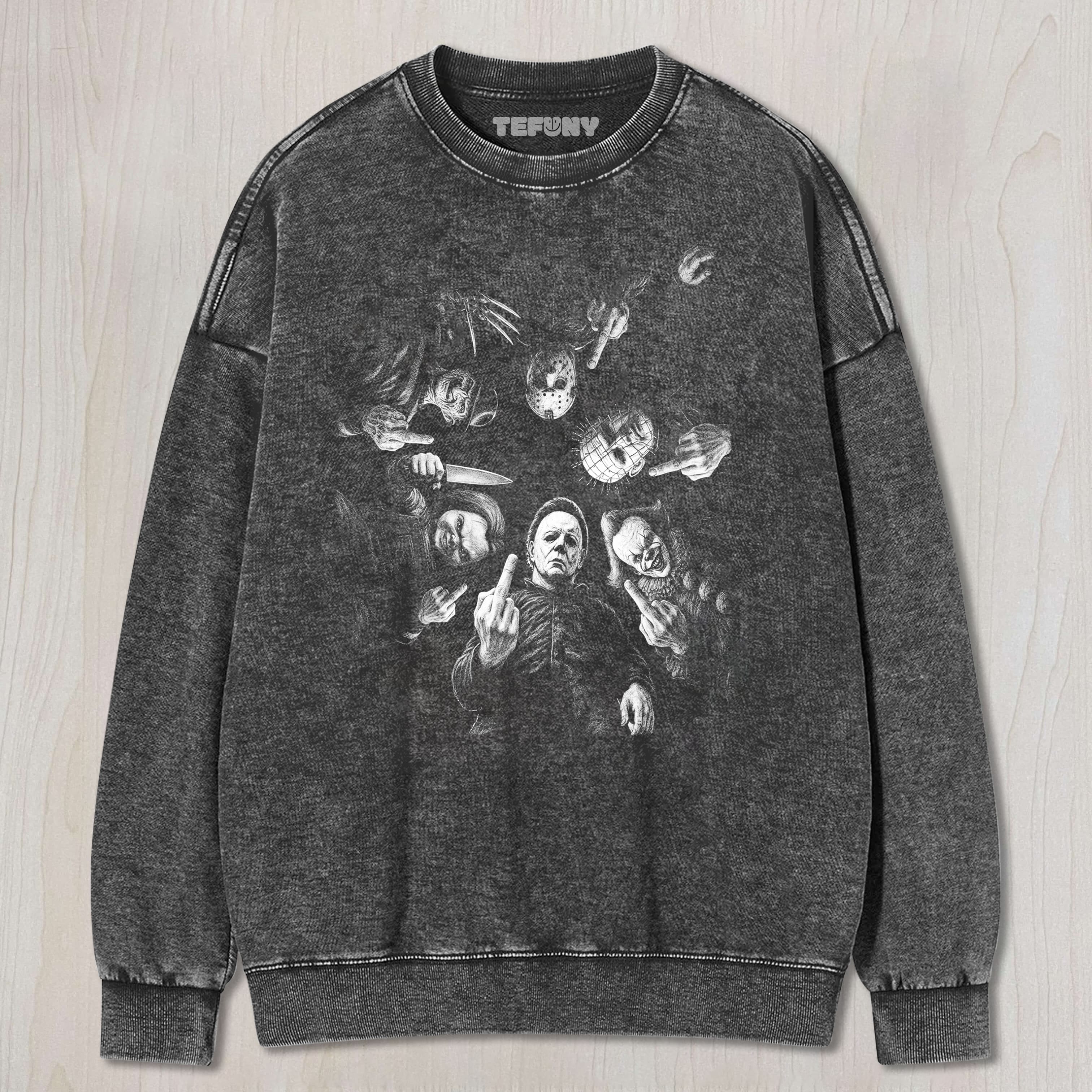 HORROR CHARACTER MIDDLE FINGER TEE & SWEAT & HOOD