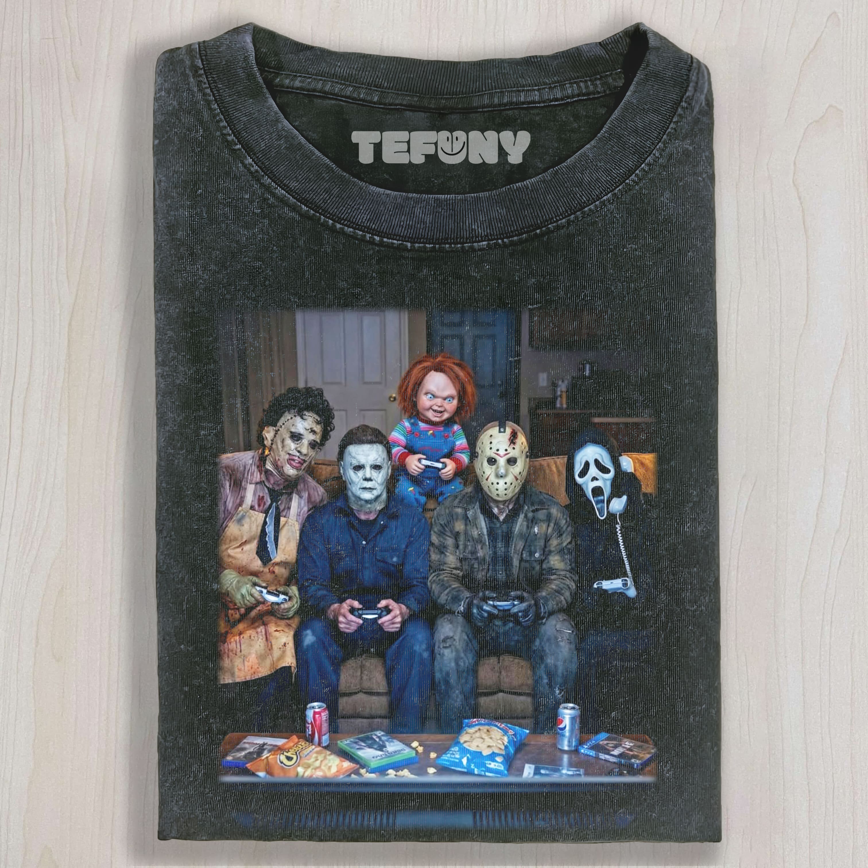 HORROR MOVIE VILLAINS PLAYING VIDEO GAMES TEE & SWEAT & HOOD