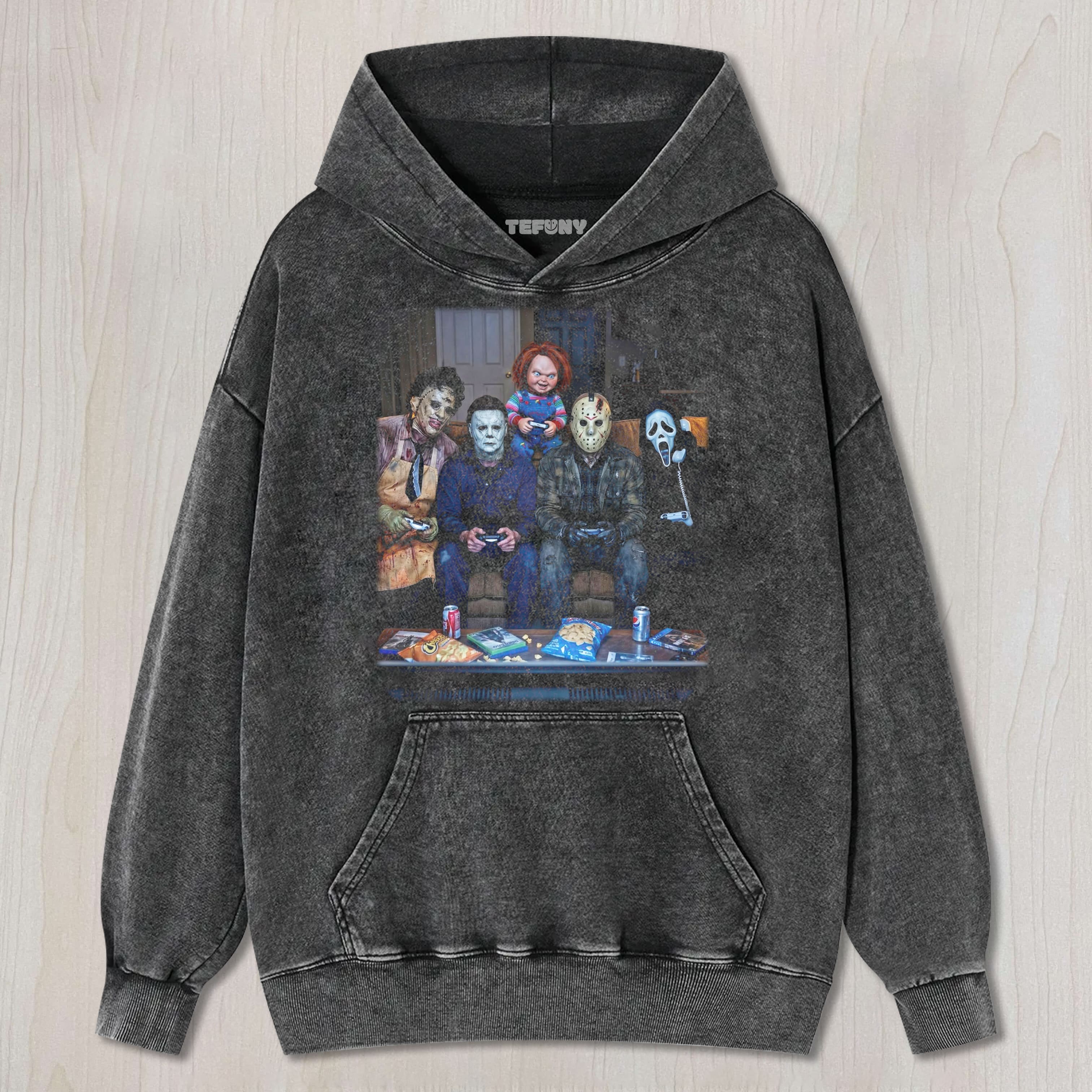 HORROR MOVIE VILLAINS PLAYING VIDEO GAMES TEE & SWEAT & HOOD