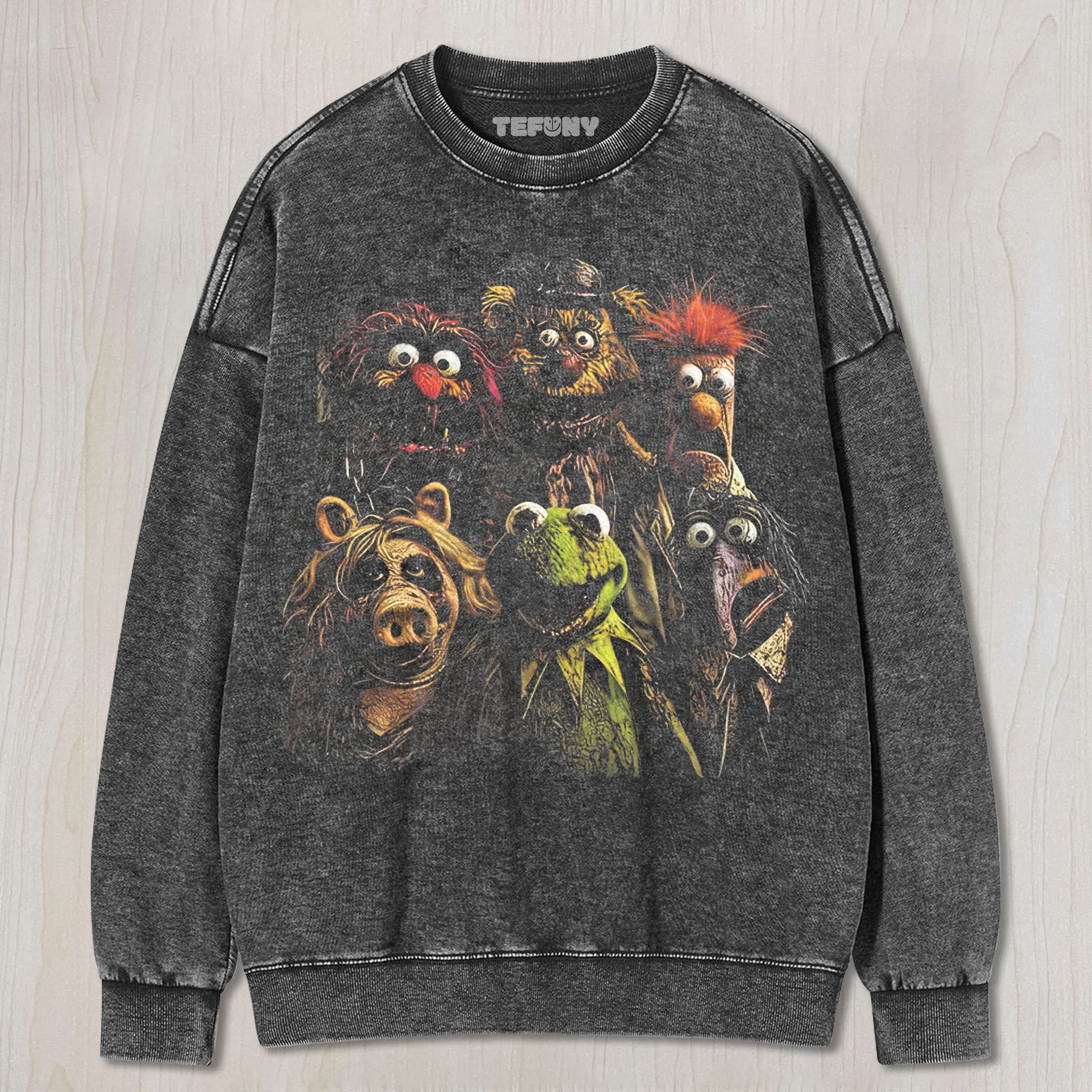 HORROR MUPPET CHARACTER GRAPHIE VINTAGE WASHED UNISEX TEE, TANK TOP, LAYERED LS, SWEATSHIRT & HOODIE