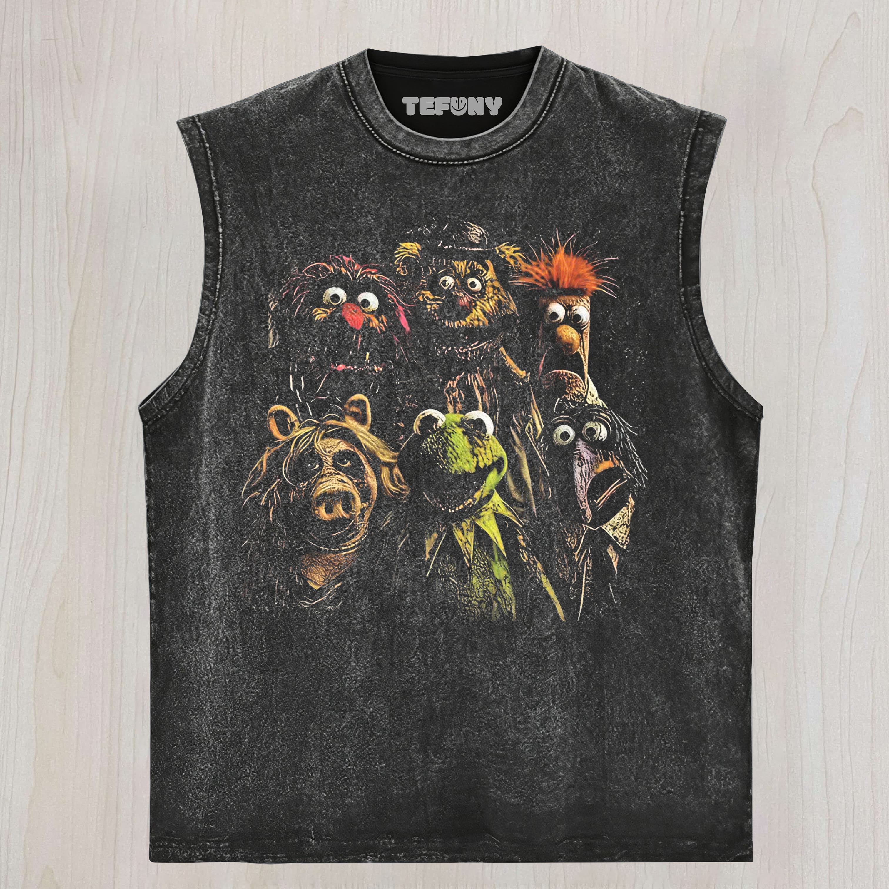 HORROR MUPPET CHARACTER GRAPHIE VINTAGE WASHED UNISEX TEE, TANK TOP, LAYERED LS, SWEATSHIRT & HOODIE