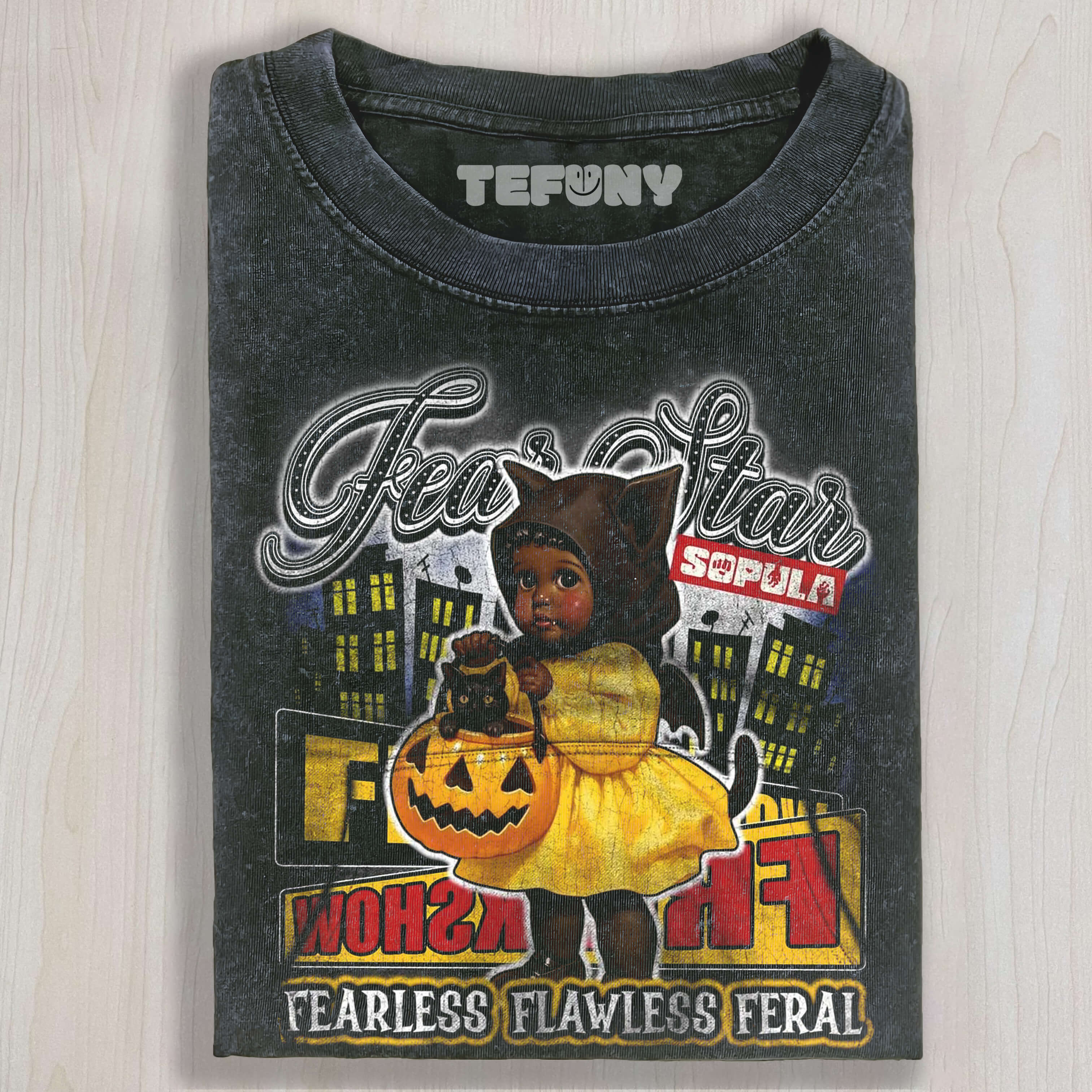 HALLOWEEN PUMPKIN VAMPIRE VINTAGE GRAPHIC WASHED DISTRESSED TEE & SWEAT & HOOD