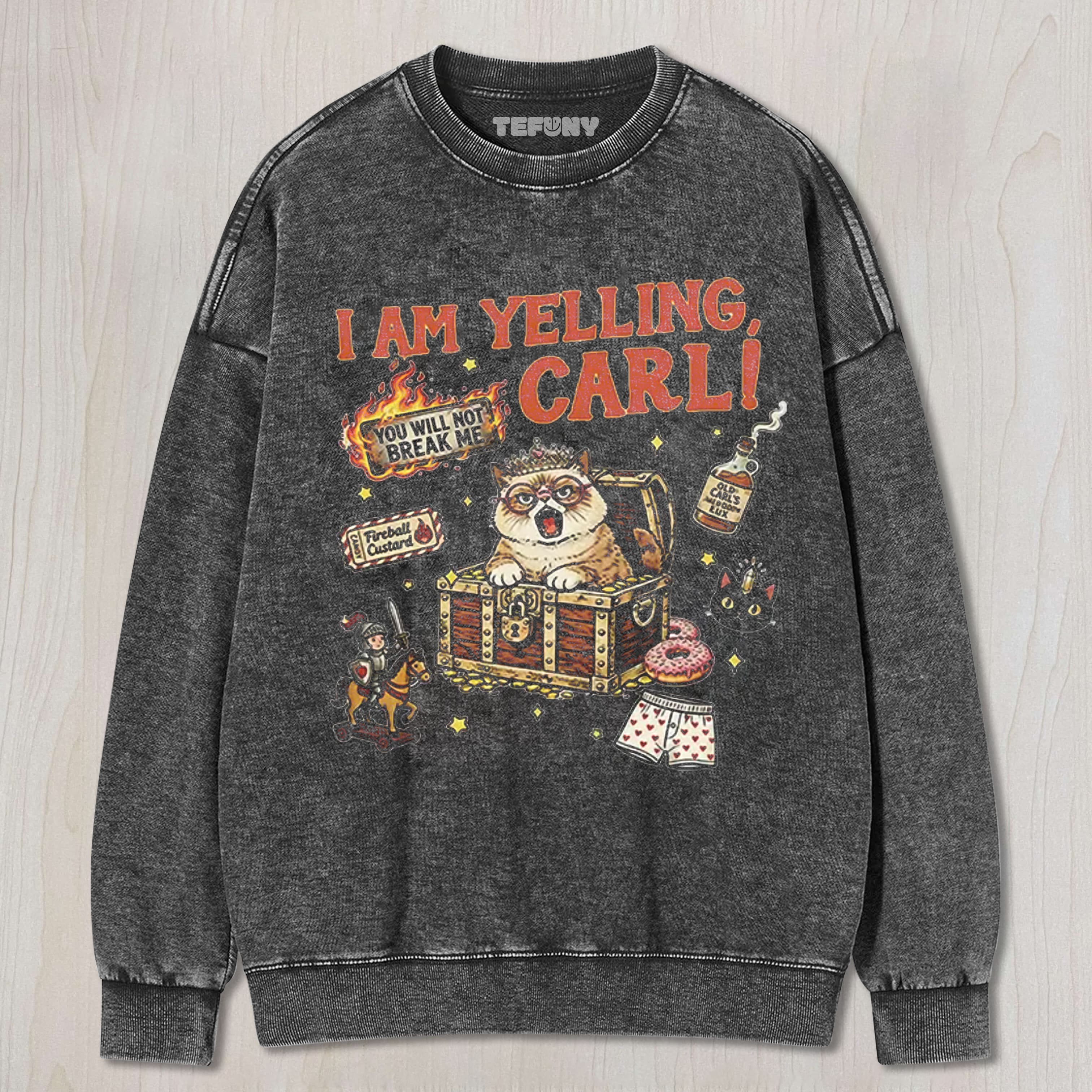 I AM YELLING CARL FUNNY CAT MEME UNISEX TEE, TANK TOP, LAYERED LS, SWEATSHIRT & HOODIE