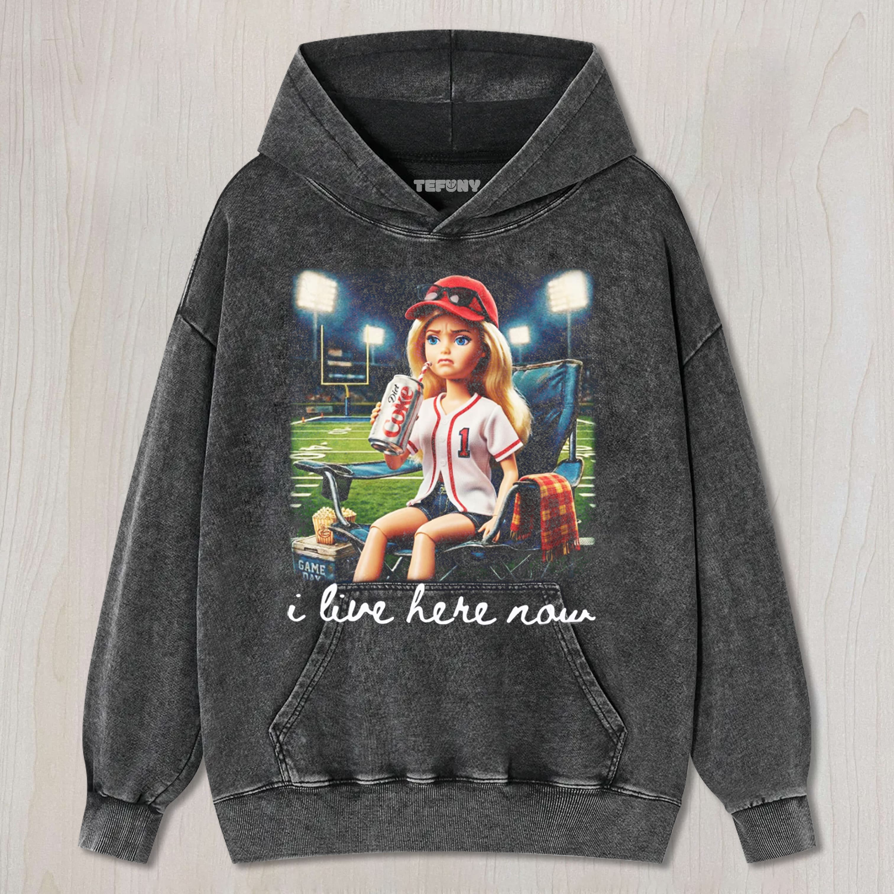 I LIVE HERE NOW BASEBALL MOM COMFORT UNISEX TEE, TANK TOP, LAYERED LS, SWEATSHIRT & HOODIE