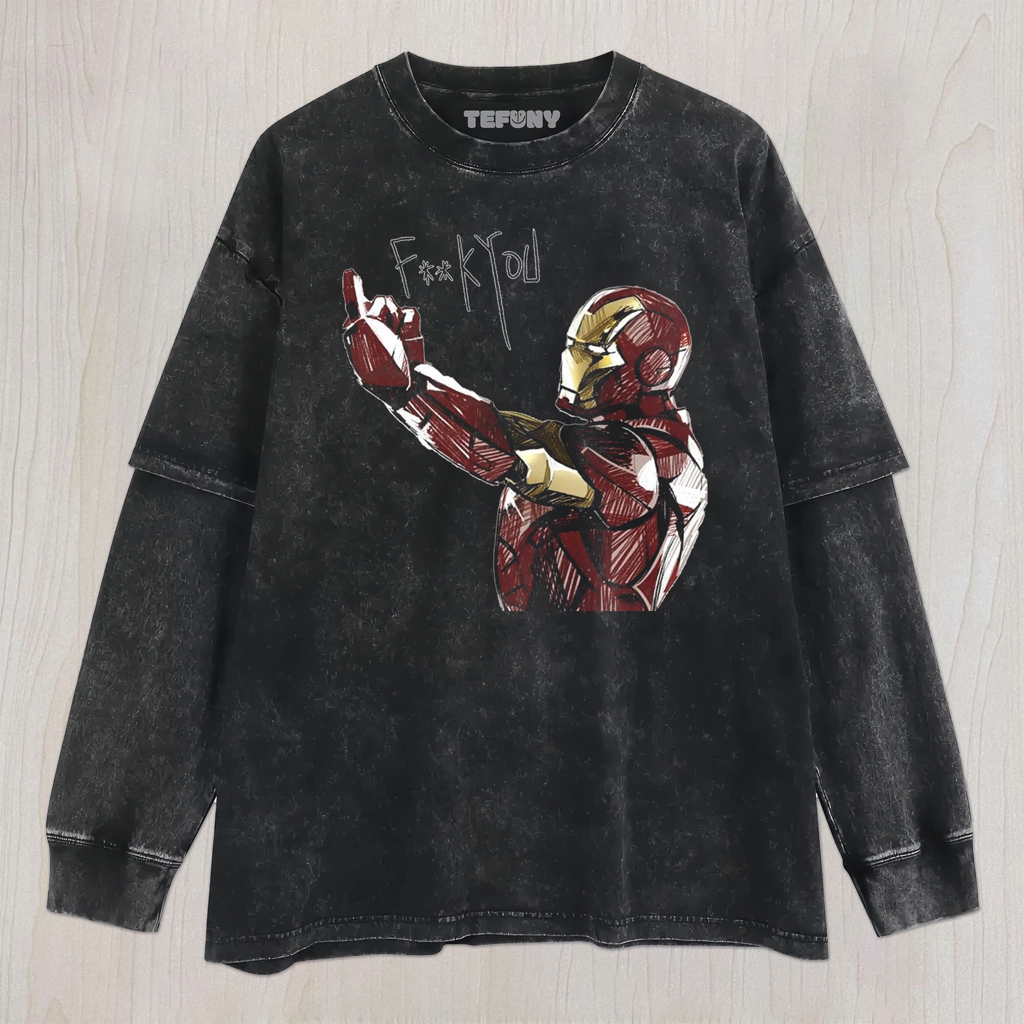 IRON MAN MIDDLE FINGER UNISEX TEE, TANK TOP, LAYERED LS, SWEATSHIRT & HOODIE