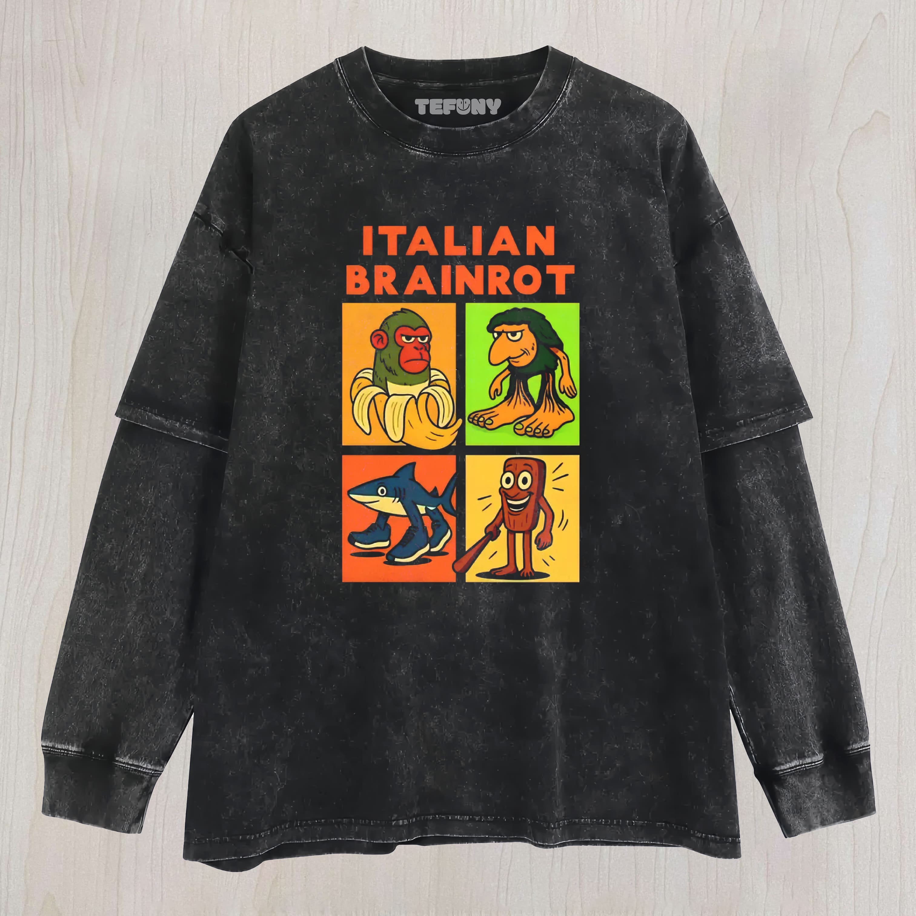 ITALIAN BRAINROT MEME WASHED LAYERED LONG SLEEVE