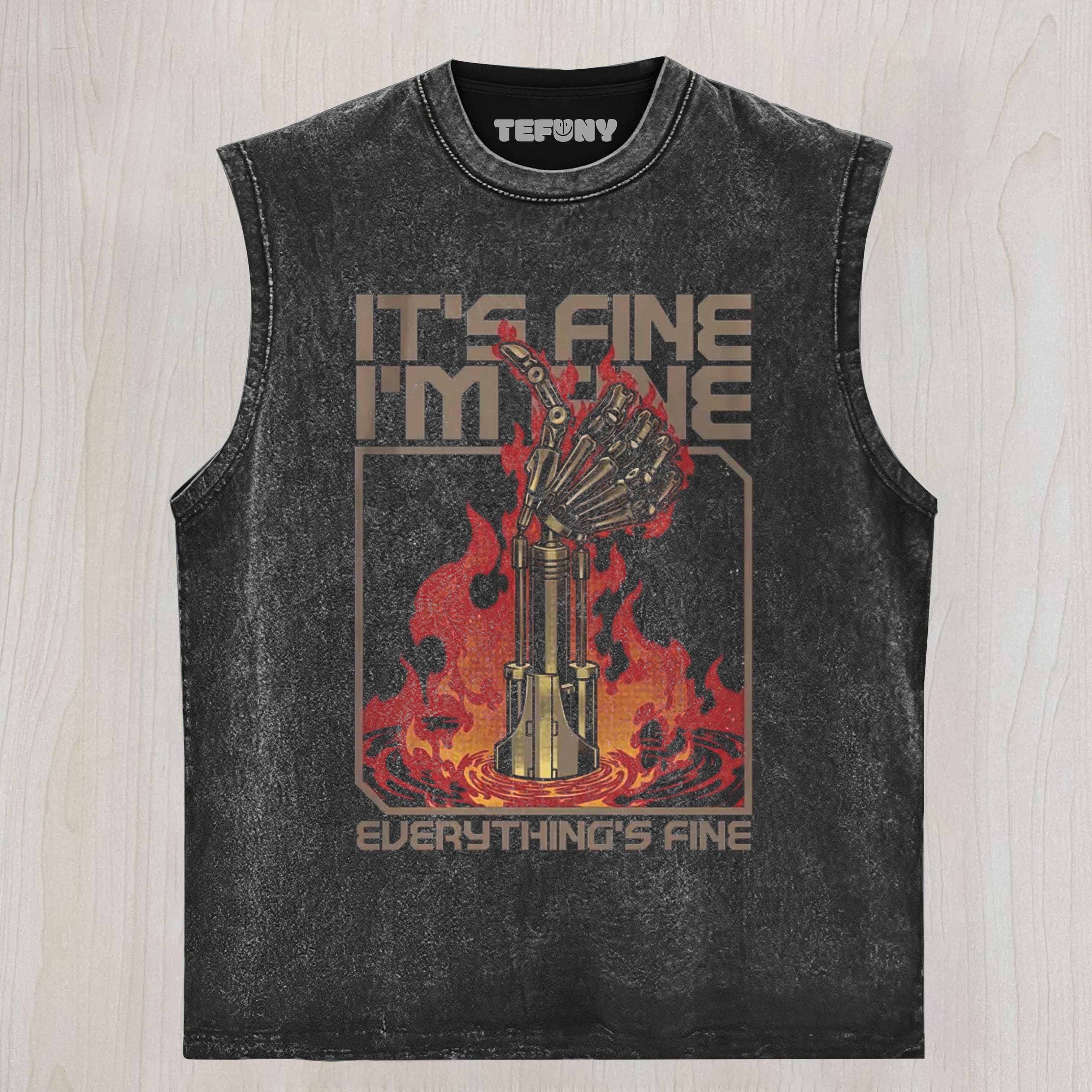 IT'S FINE EVERYTHING'S FINE MEME ROBOT UNISEX TEE, TANK TOP, LAYERED LS, SWEATSHIRT & HOODIE