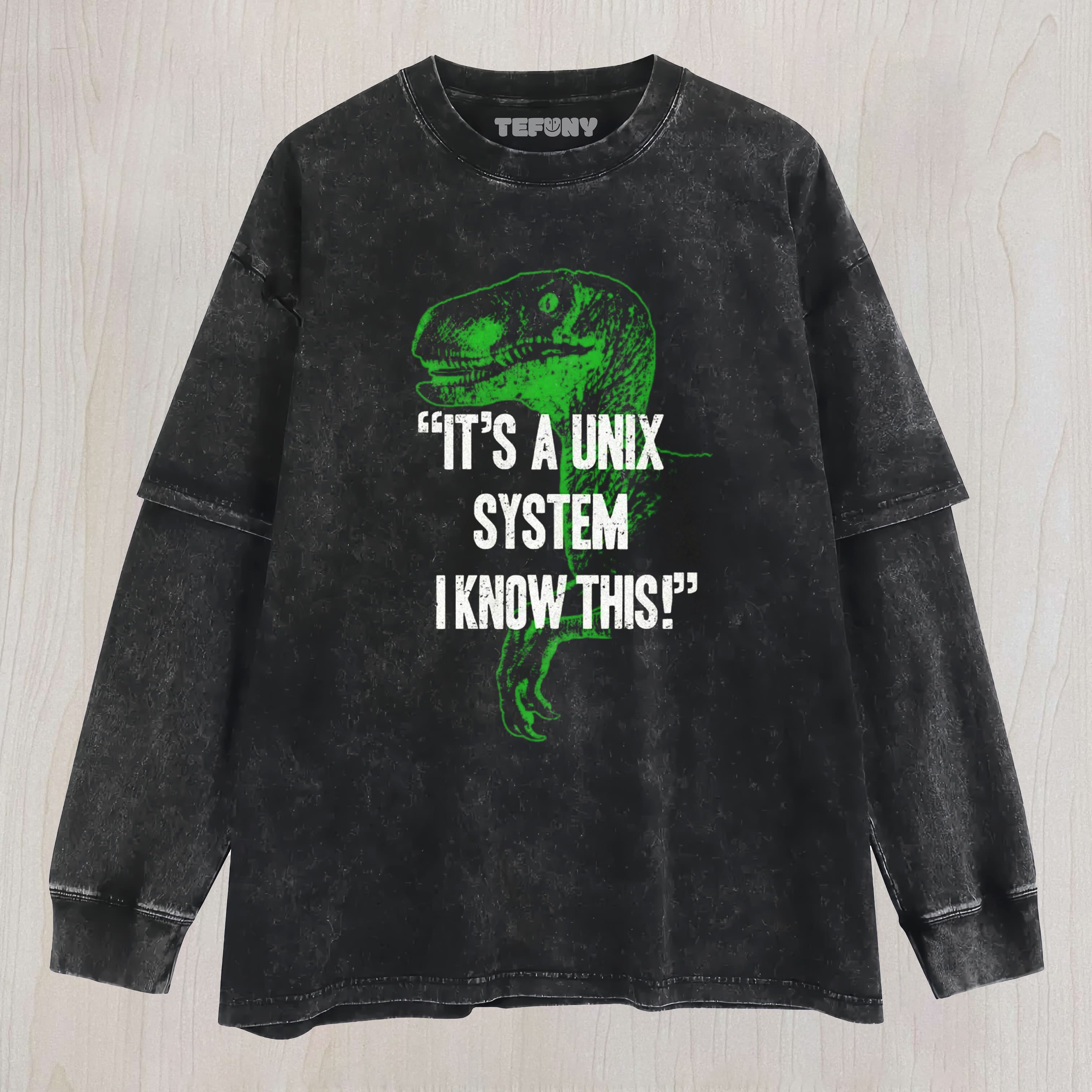 IT'S A UNIX SYSTEM RAPTOR WASHED LAYERED LONG SLEEVE