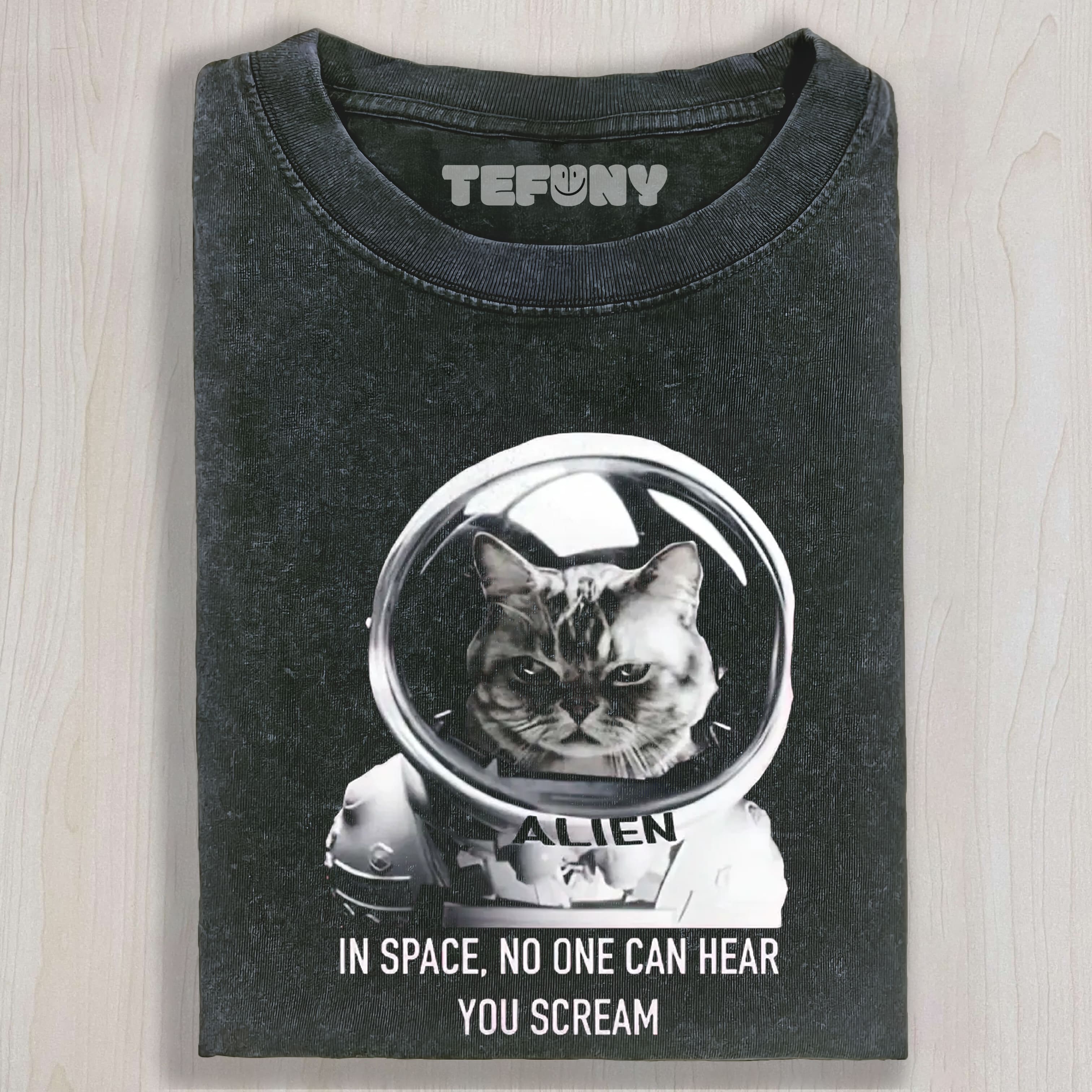 IN SPACE NO ONE CAN HEAR YOU SCREAM ALIEN CAT VINTAGE WASHED TEE & SWEAT & HOOD
