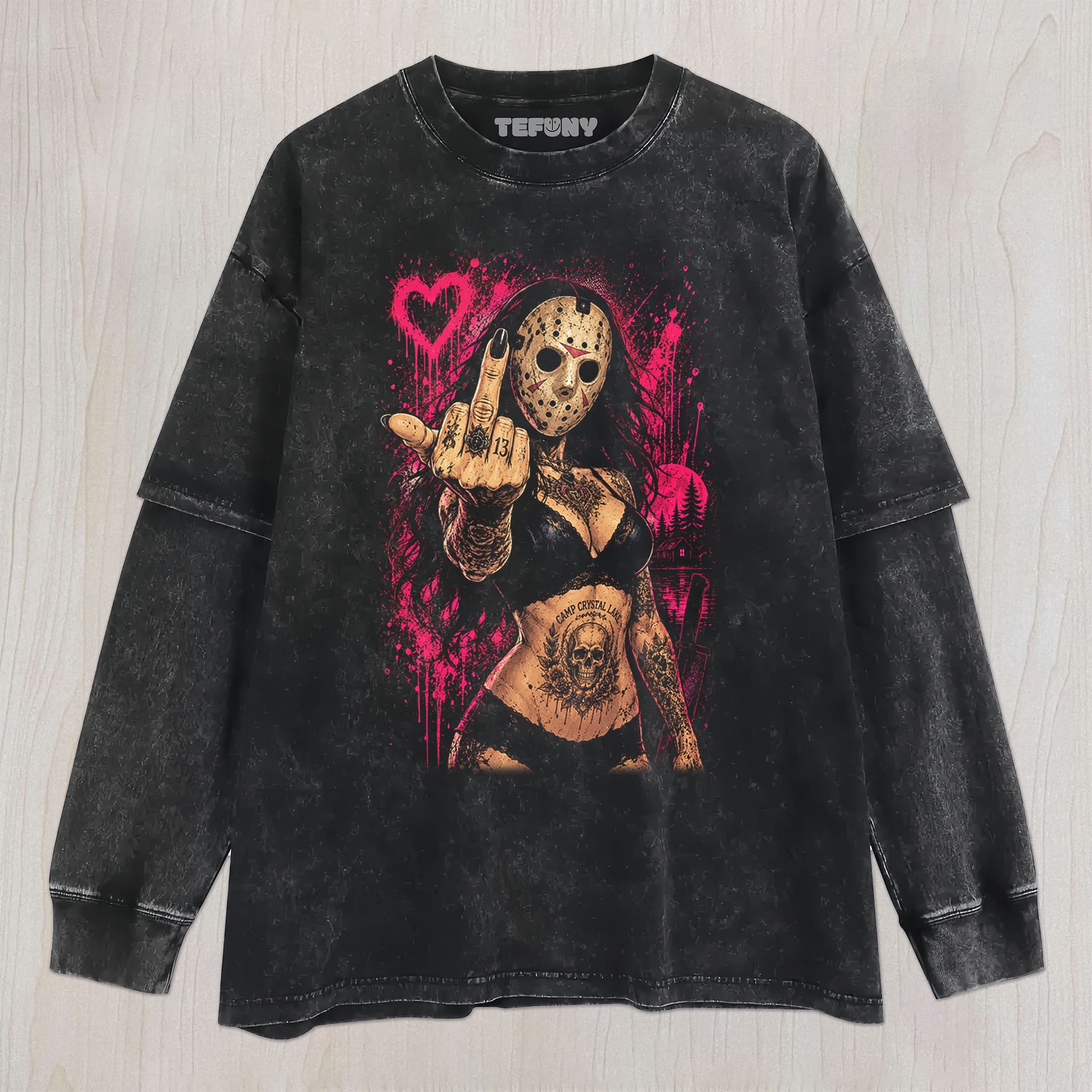 JASON GIVES THE MIDDLE FINGER UNISEX TEE, TANK TOP, LAYERED LS, SWEATSHIRT & HOODIE