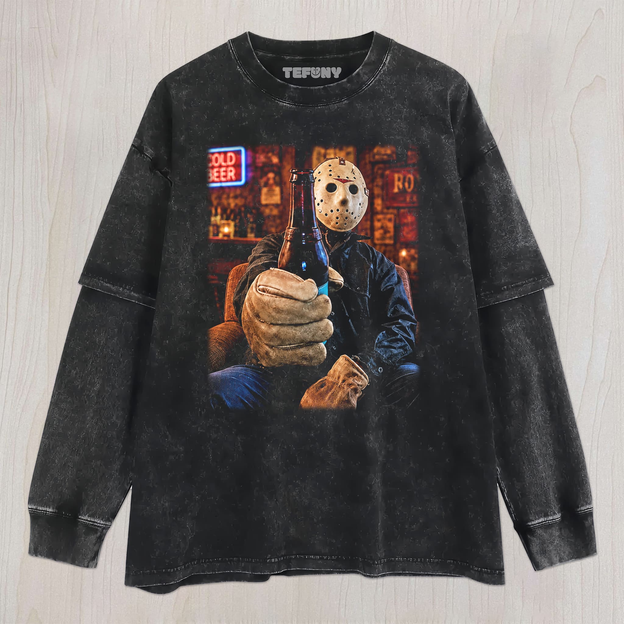 JASON VOORHEES AT THE BAR UNISEX TEE, TANK TOP, LAYERED LS, SWEATSHIRT & HOODIE