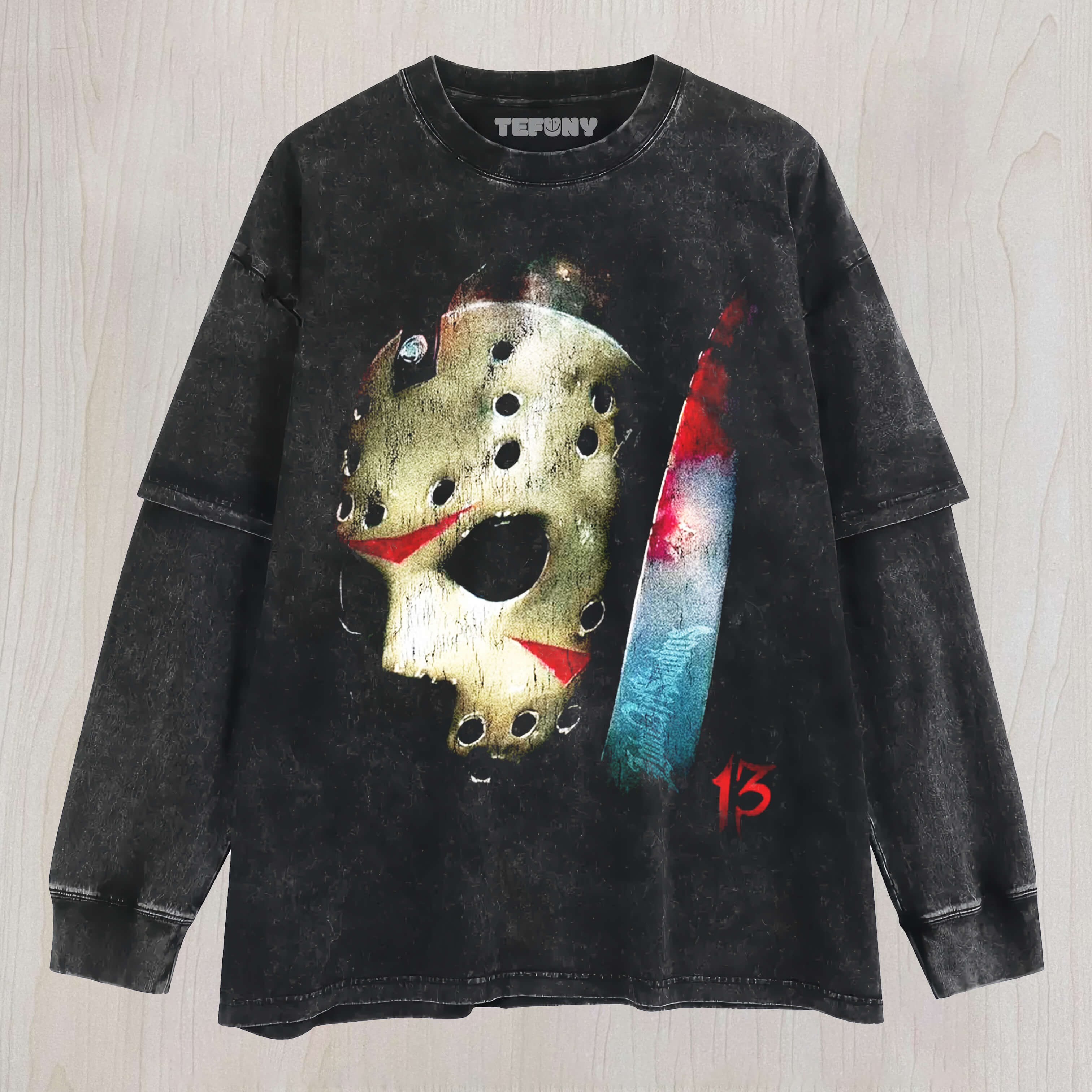 JASON VOORHEES HOLDING A KNIFE LAYERED LONG SLEEVE