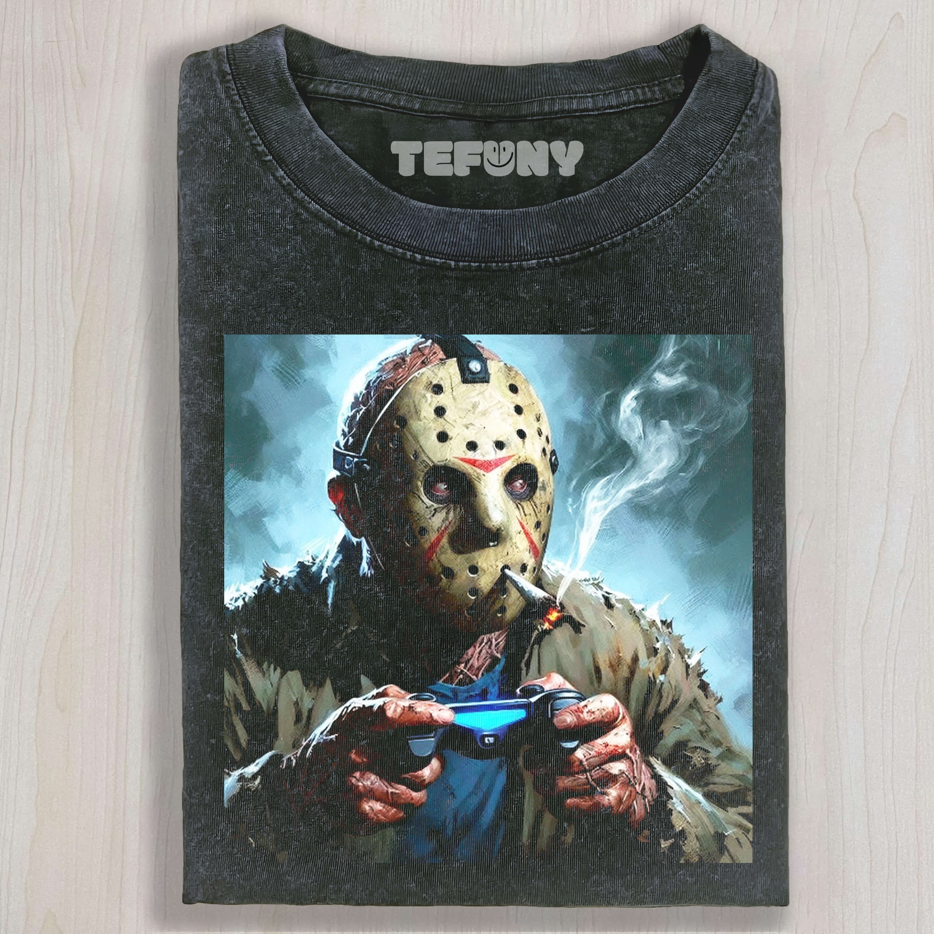  JASON VOORHEES SMOKES AND PLAYS GAMES T-SHIRT