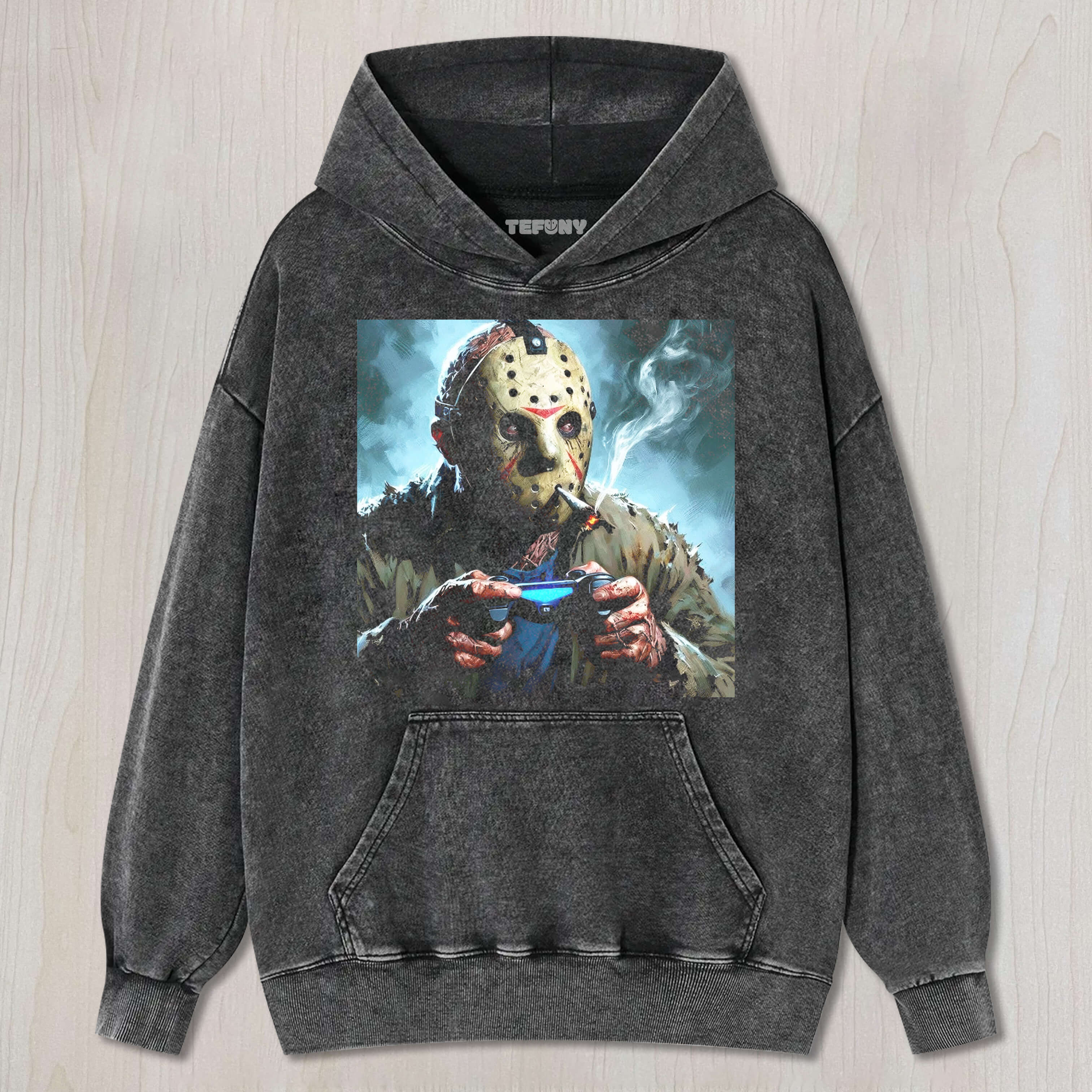  JASON VOORHEES SMOKES AND PLAYS GAMES T-SHIRT