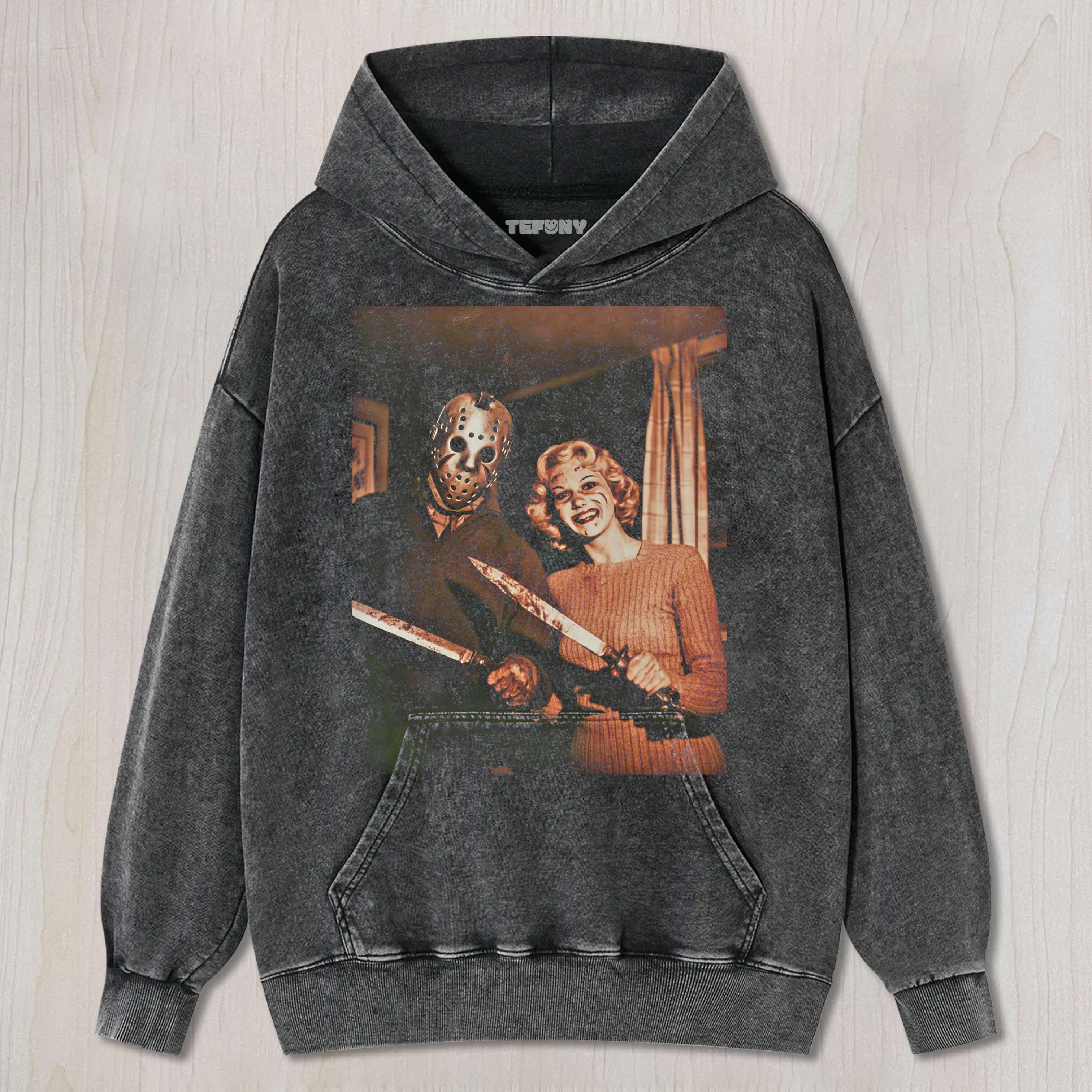 JASON VOORHEES TAKES A PHOTO WITH A WOMAN T-SHIRT