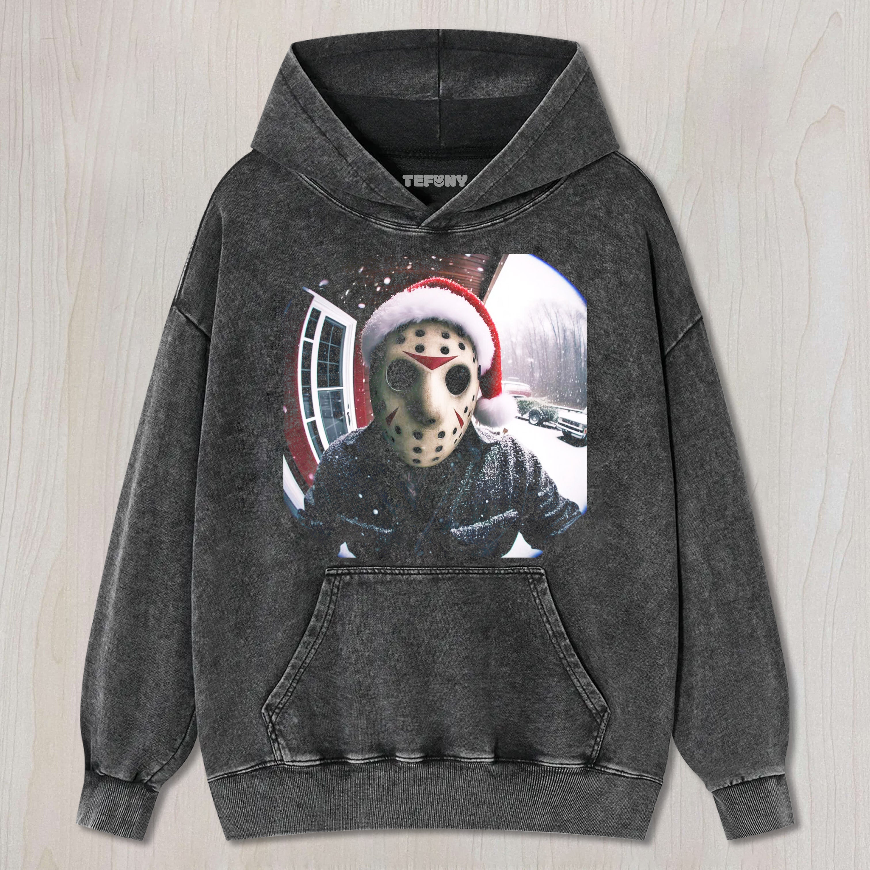 JASON VOORHEES, WEARING A SANTA HAT, IS KNOCKING ON THE DOOR T-SHIRT & LONG SLEEVES & HOODIES