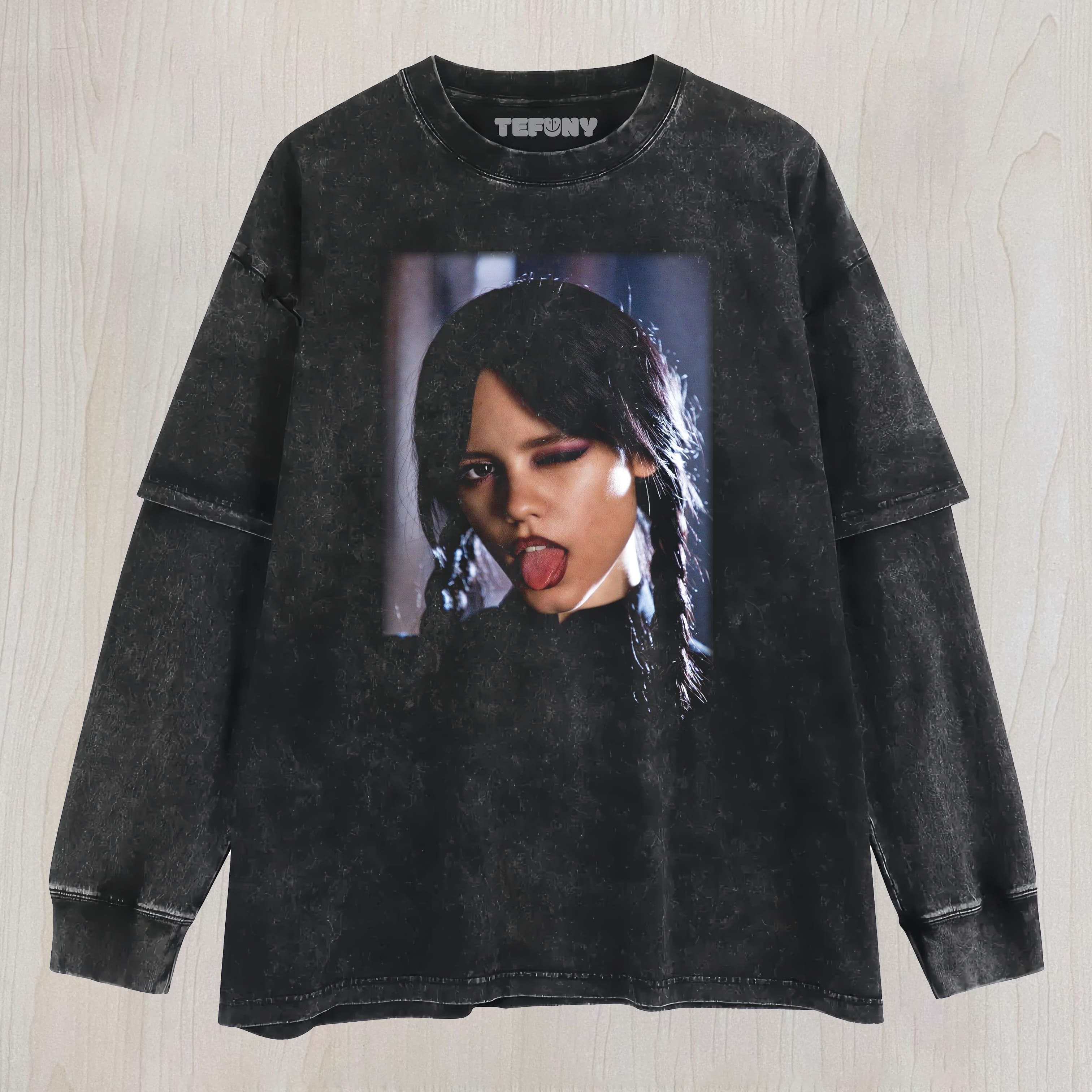 JENNA ORTEGA FUNNY MEME LAYERED LONG SLEEVE