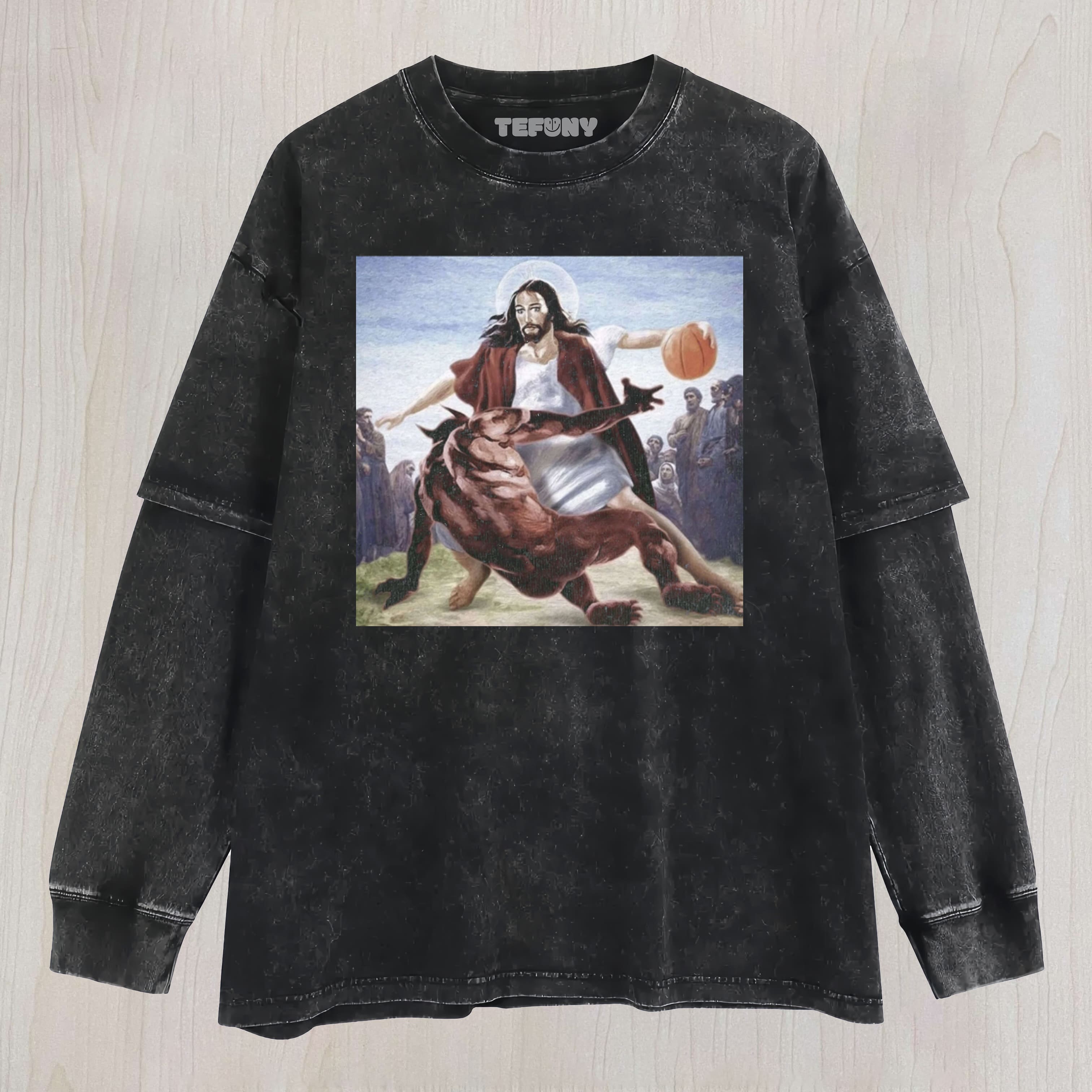 JESUS DRIBBLED THE BALL  LAYERED LONG SLEEVE