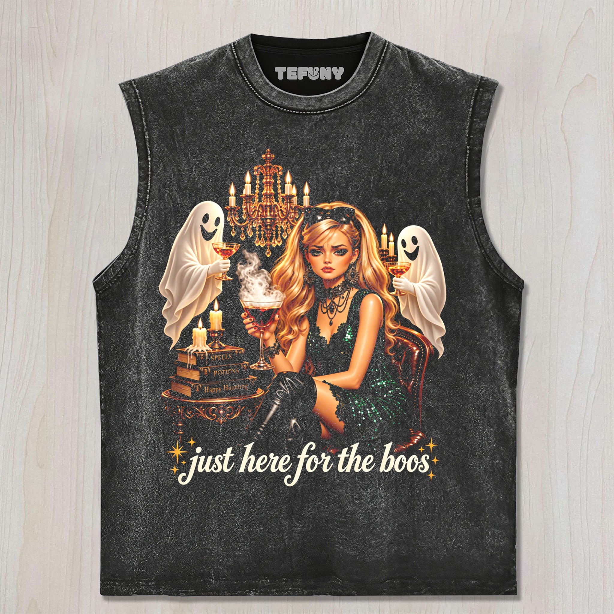 JUST HERE FOR THE BOOS GLAM UNISEX TEE, TANK TOP, LAYERED LS, SWEATSHIRT & HOODIE