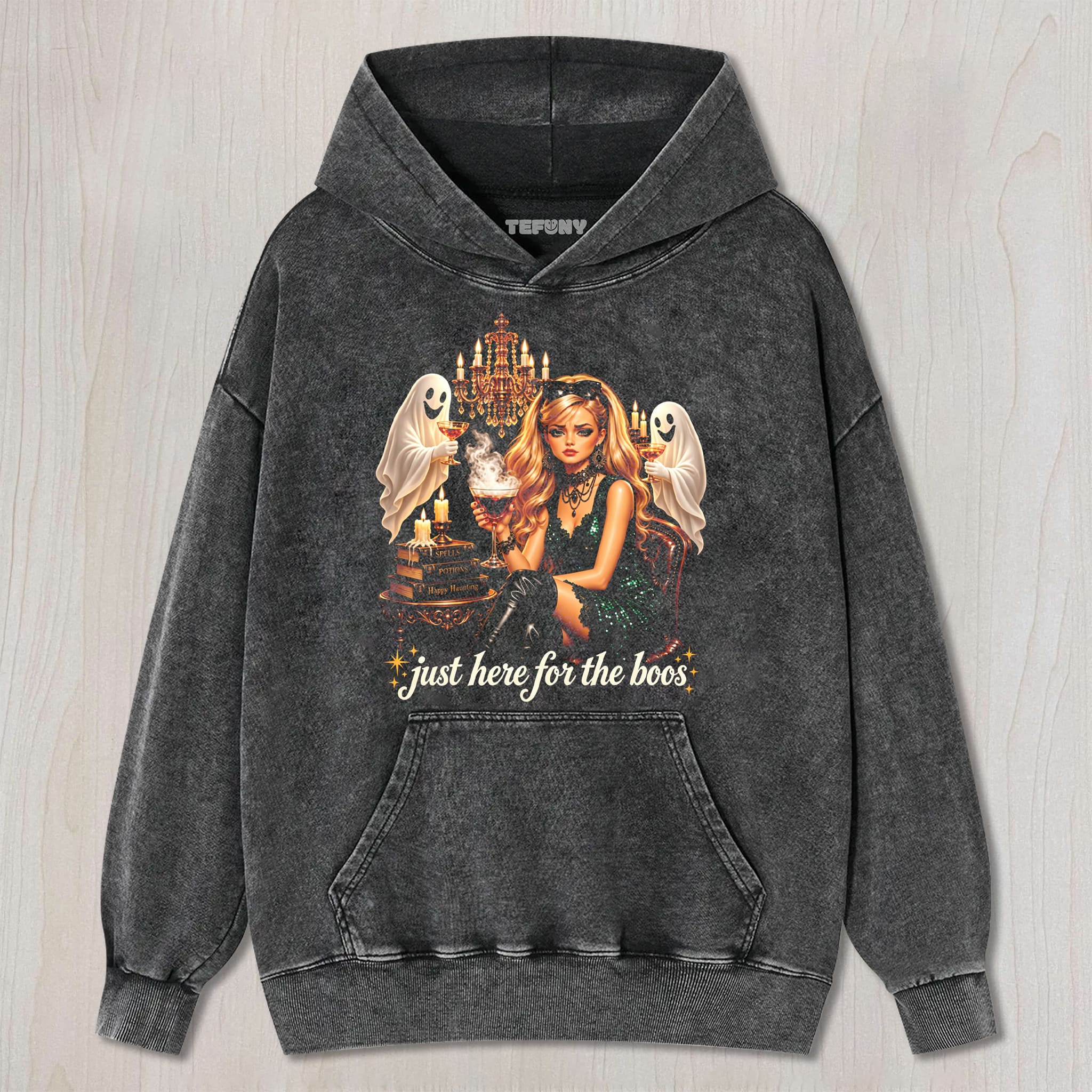 JUST HERE FOR THE BOOS GLAM UNISEX TEE, TANK TOP, LAYERED LS, SWEATSHIRT & HOODIE