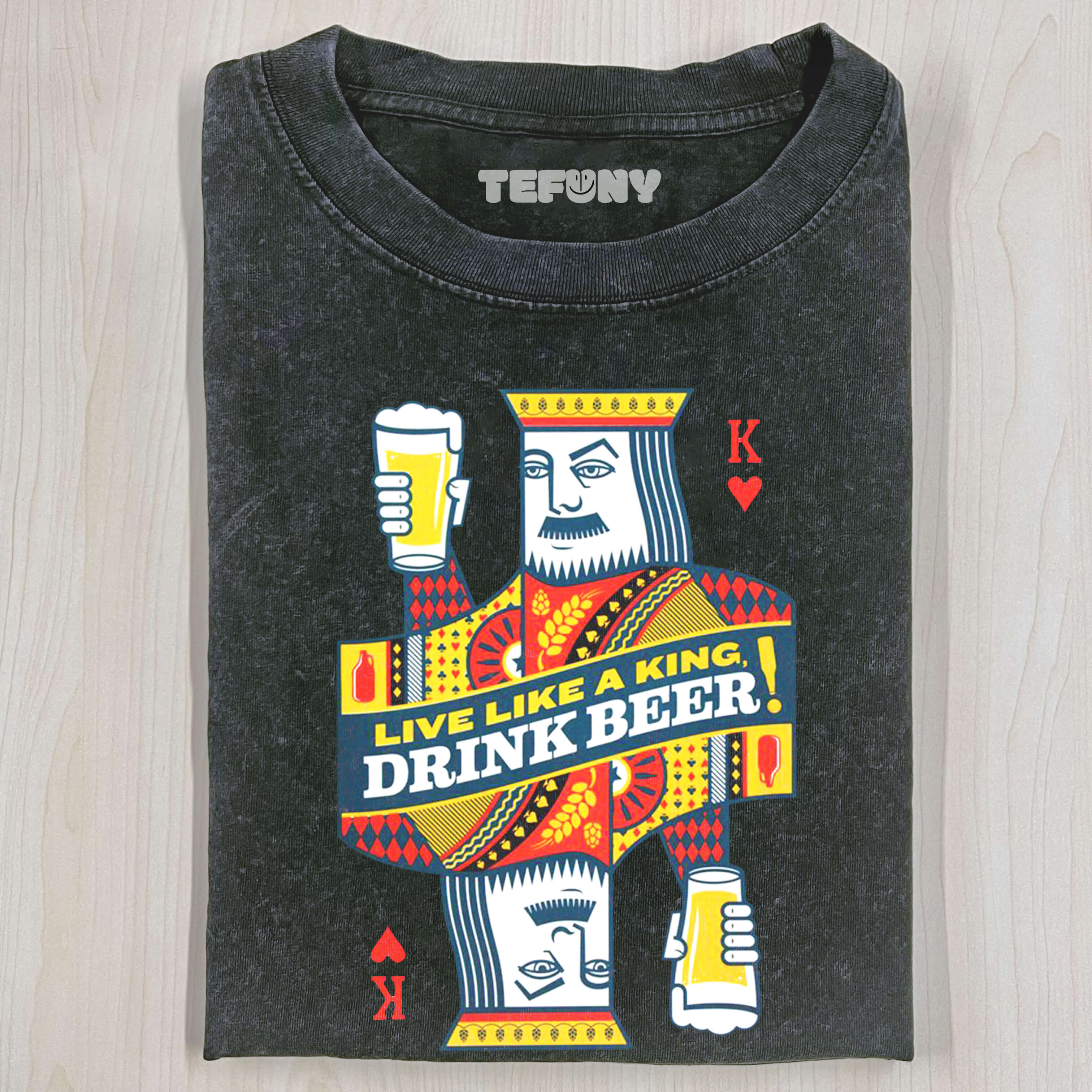KING OF HEARTS HOLDING BEER T-SHIRT