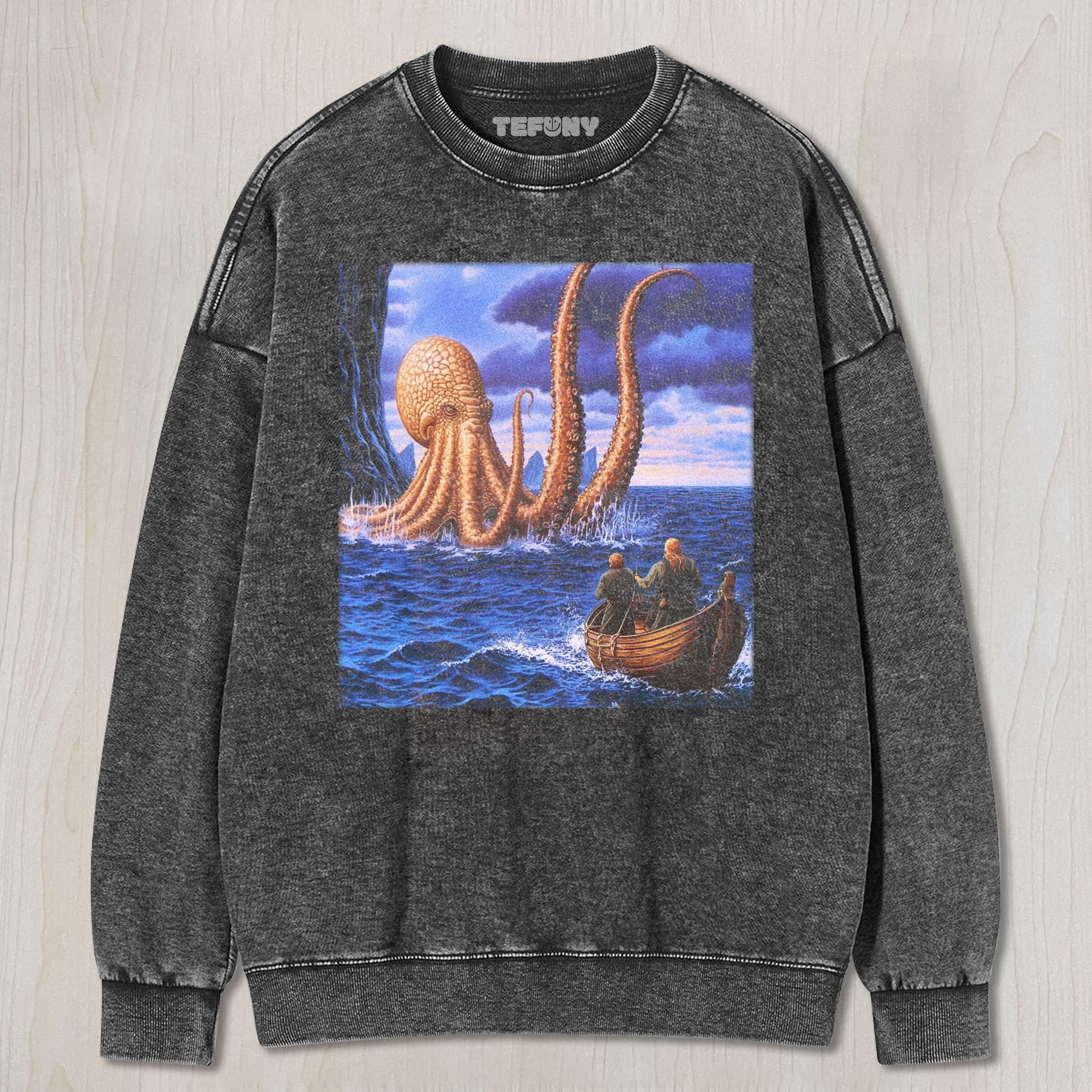 KRAKEN ATTACKING VIKING BOAT TEE & SWEAT & HOOD