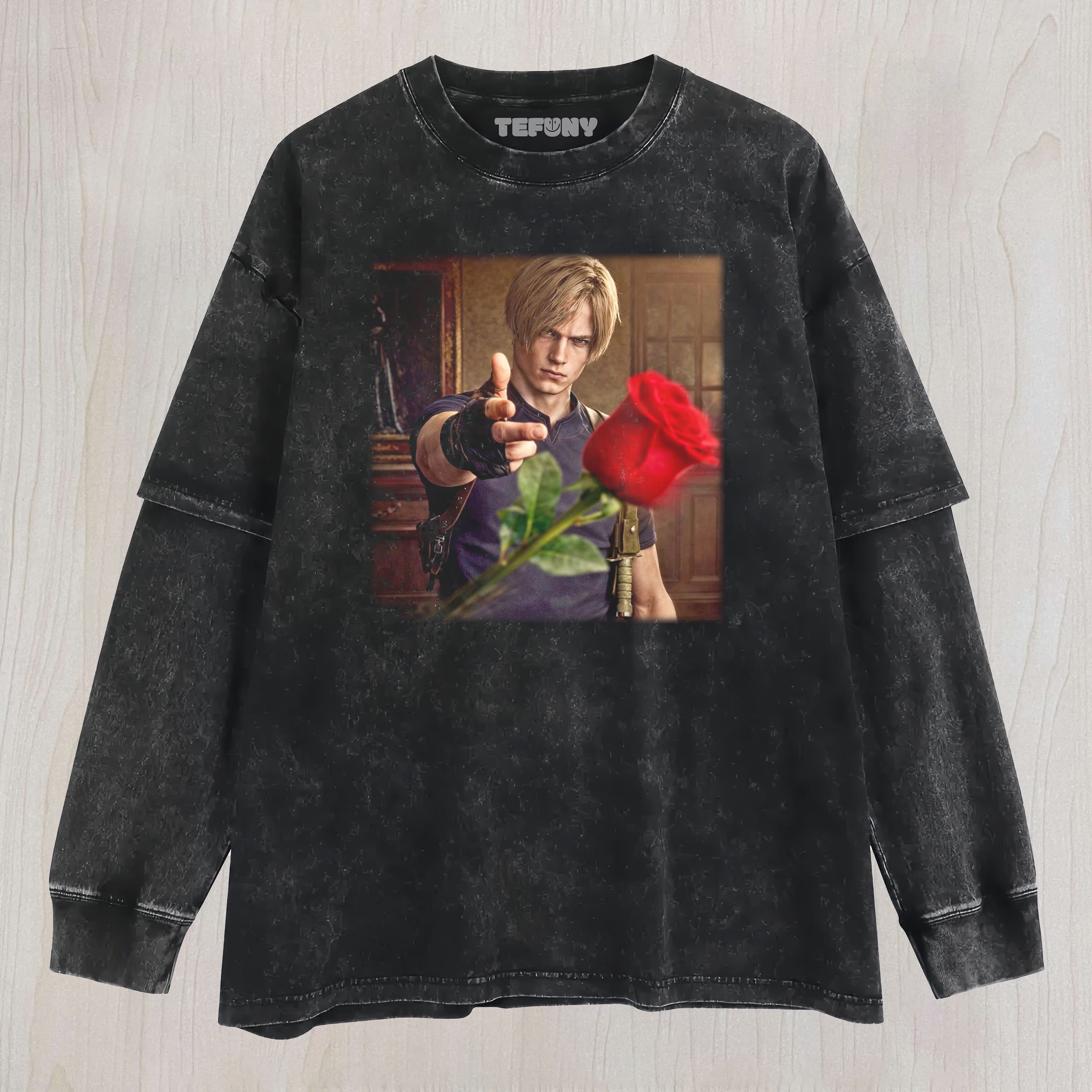 LEON HOLDING A ROSE LAYERED LONG SLEEVE