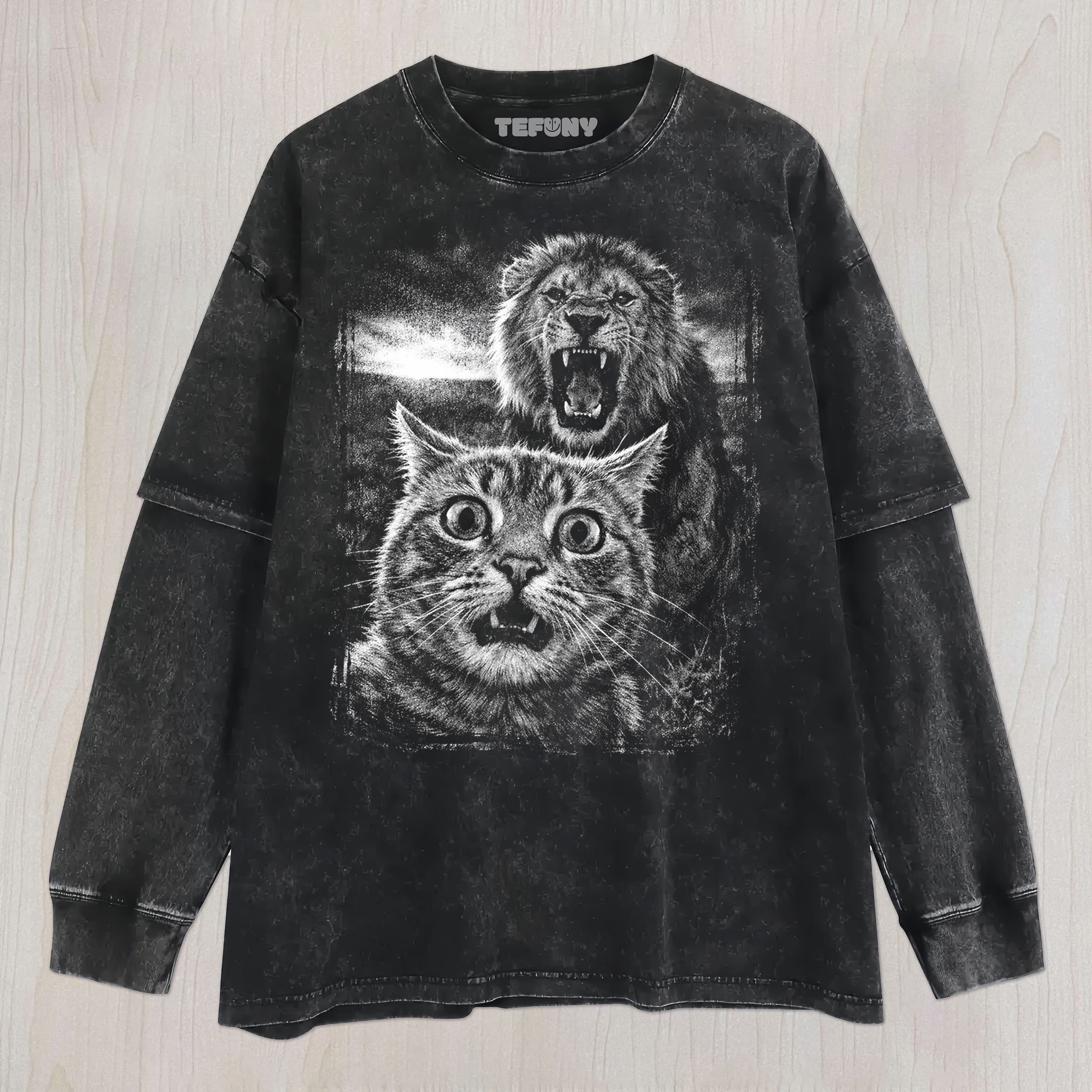 LION & CAT MEME UNISEX TEE, TANK TOP, LAYERED LS, SWEATSHIRT & HOODIE