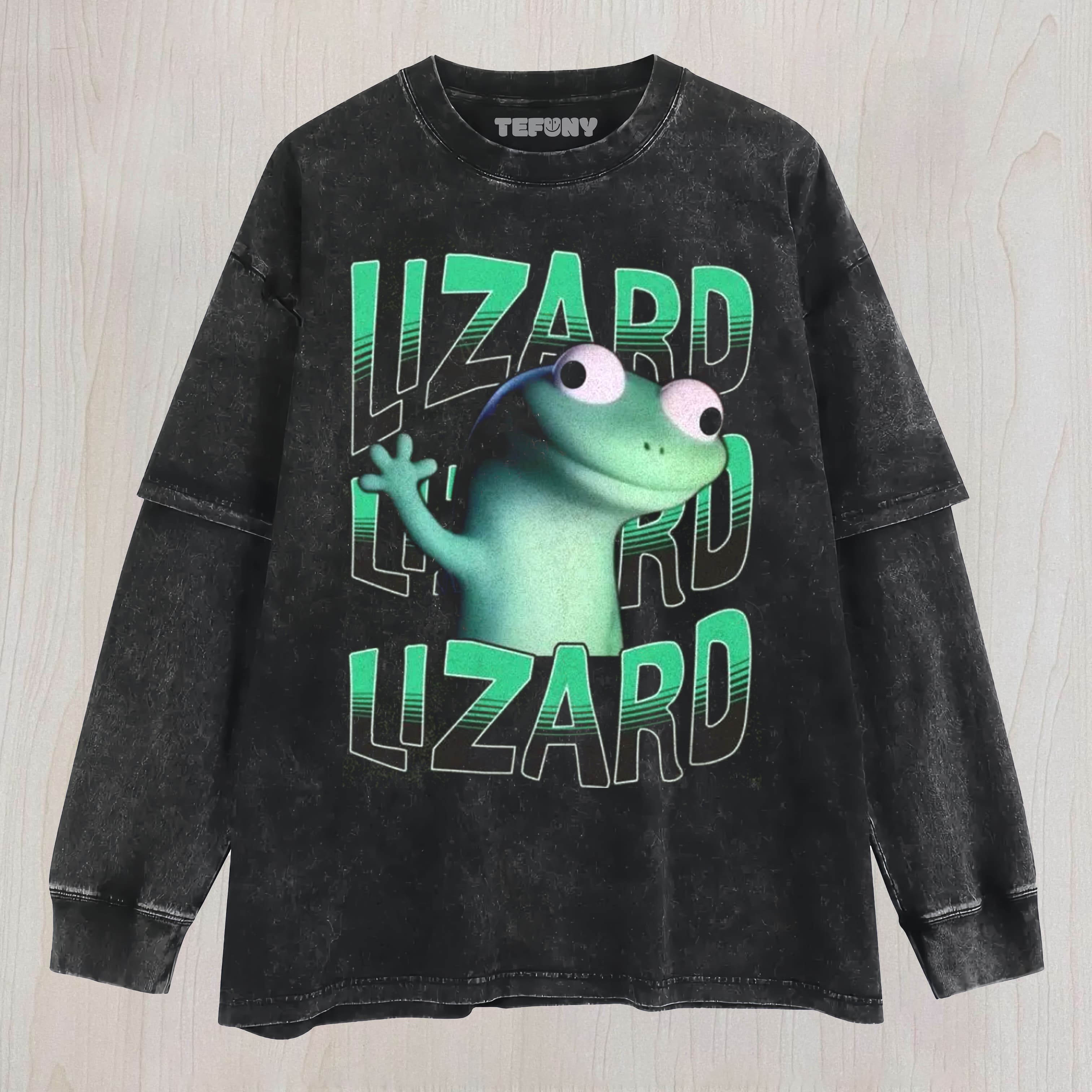 LIZARD VIRAL MEME GREEN UNISEX TEE, TANK TOP, LAYERED LS, SWEATSHIRT & HOODIE