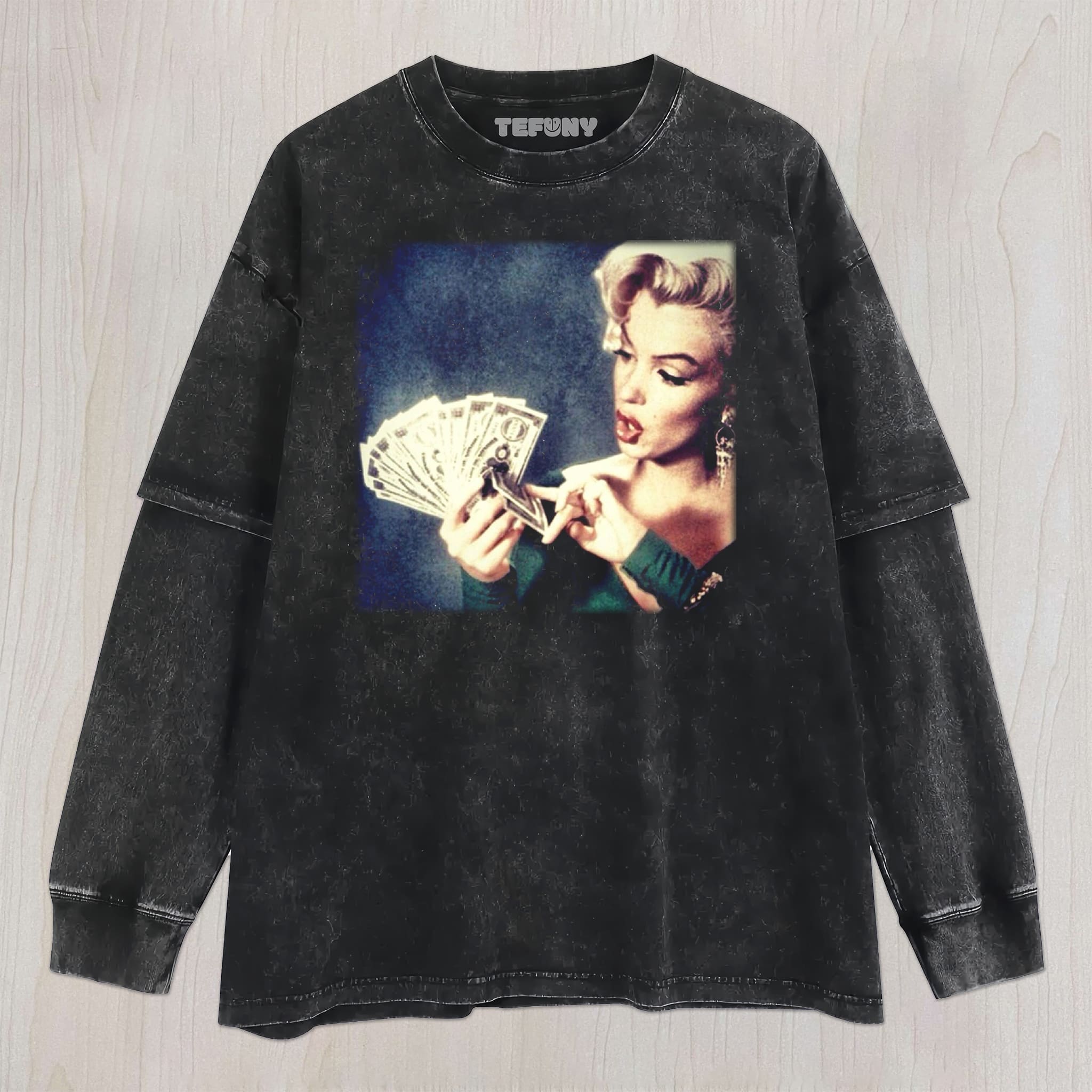 MARILYN MONROE COUNTING MONEY UNISEX TEE, TANK TOP, LAYERED LS, SWEATSHIRT & HOODIE
