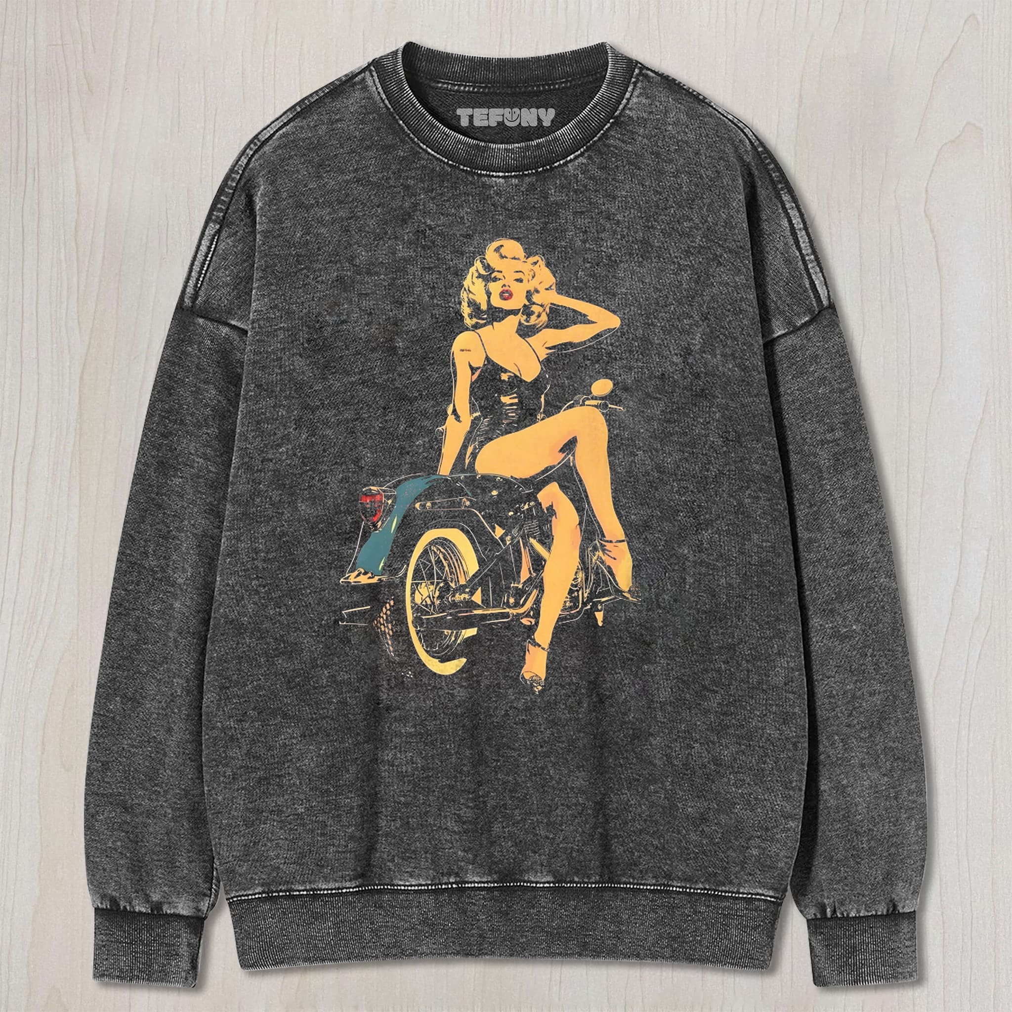 MARILYN MONROE ON MOTORCYCLE UNISEX TEE, TANK TOP, LAYERED LS, SWEATSHIRT & HOODIE