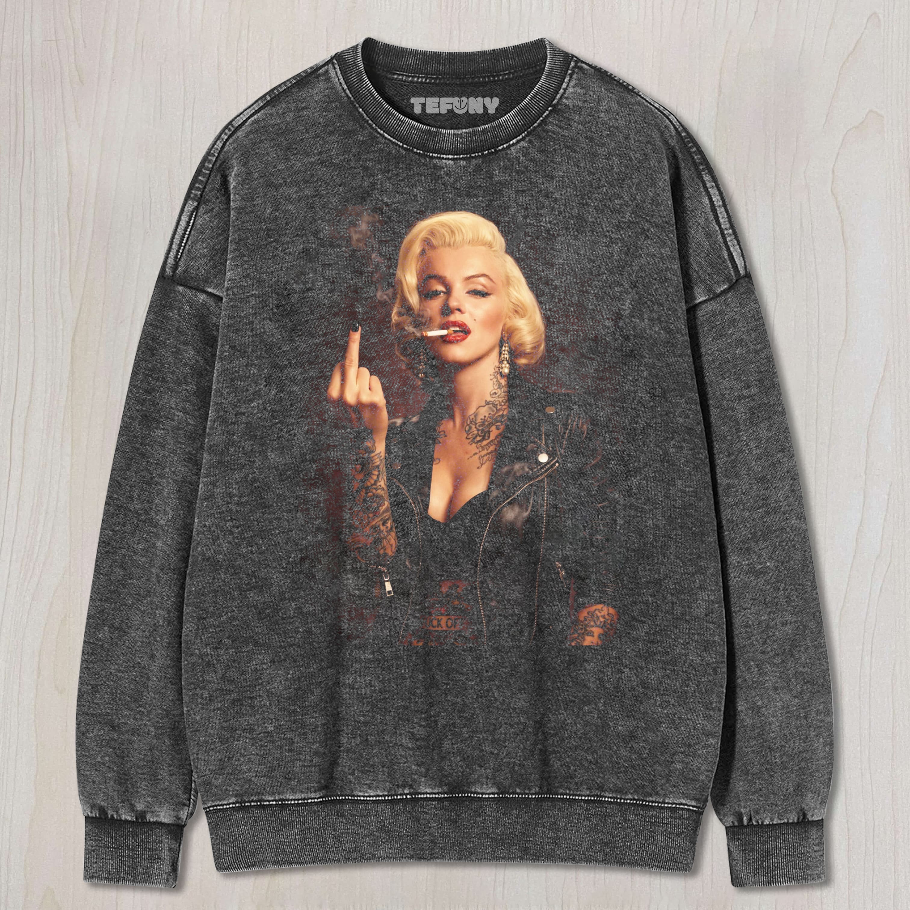 MARILYN MONROE GIVES THE MIDDLE FINGER UNISEX TEE, TANK TOP, LAYERED LS, SWEATSHIRT & HOODIE