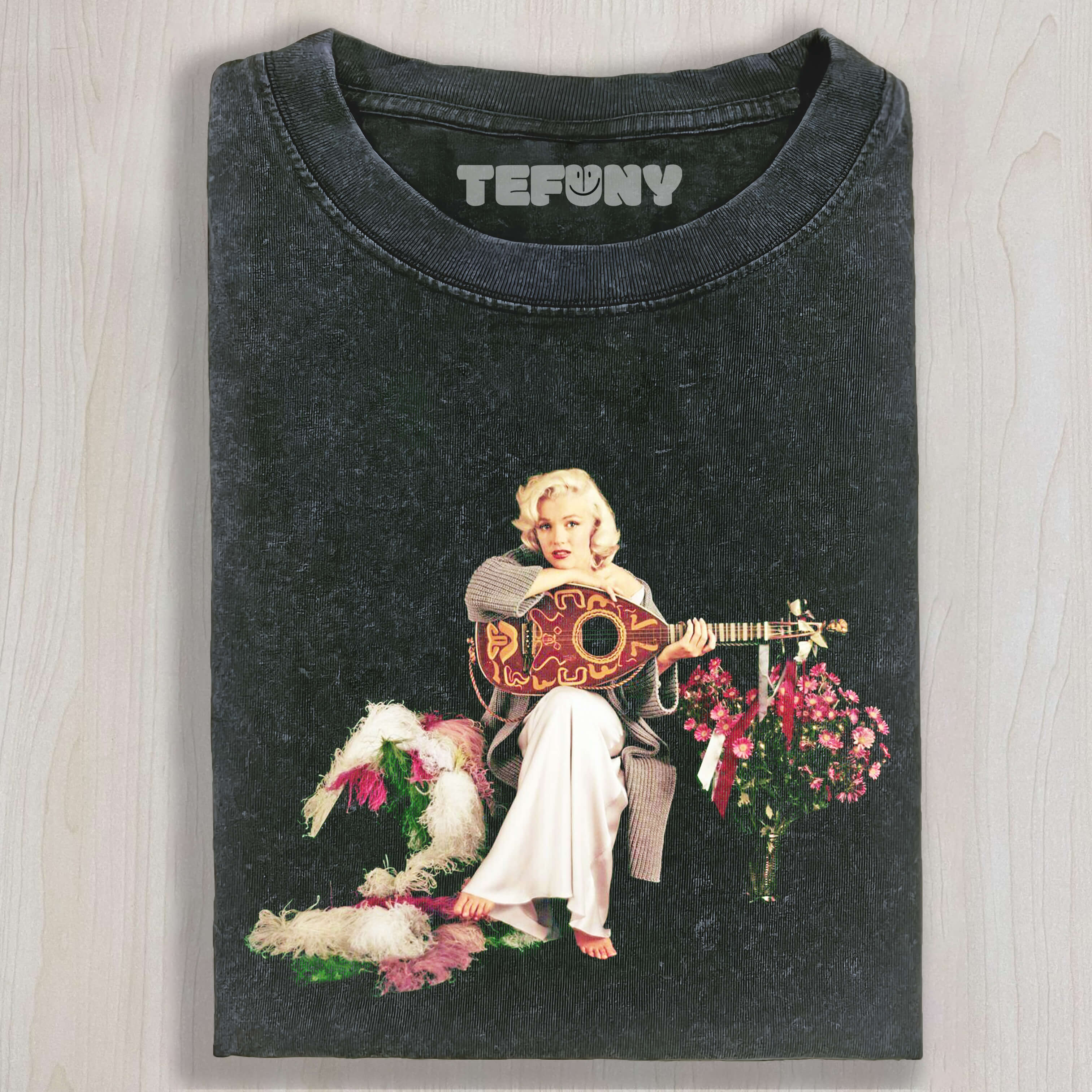 MARILYN MONROE PLAYS AN INSTRUMENT AMIDST FLOWERS T-SHIRT & LONG SLEEVES & HOODIES