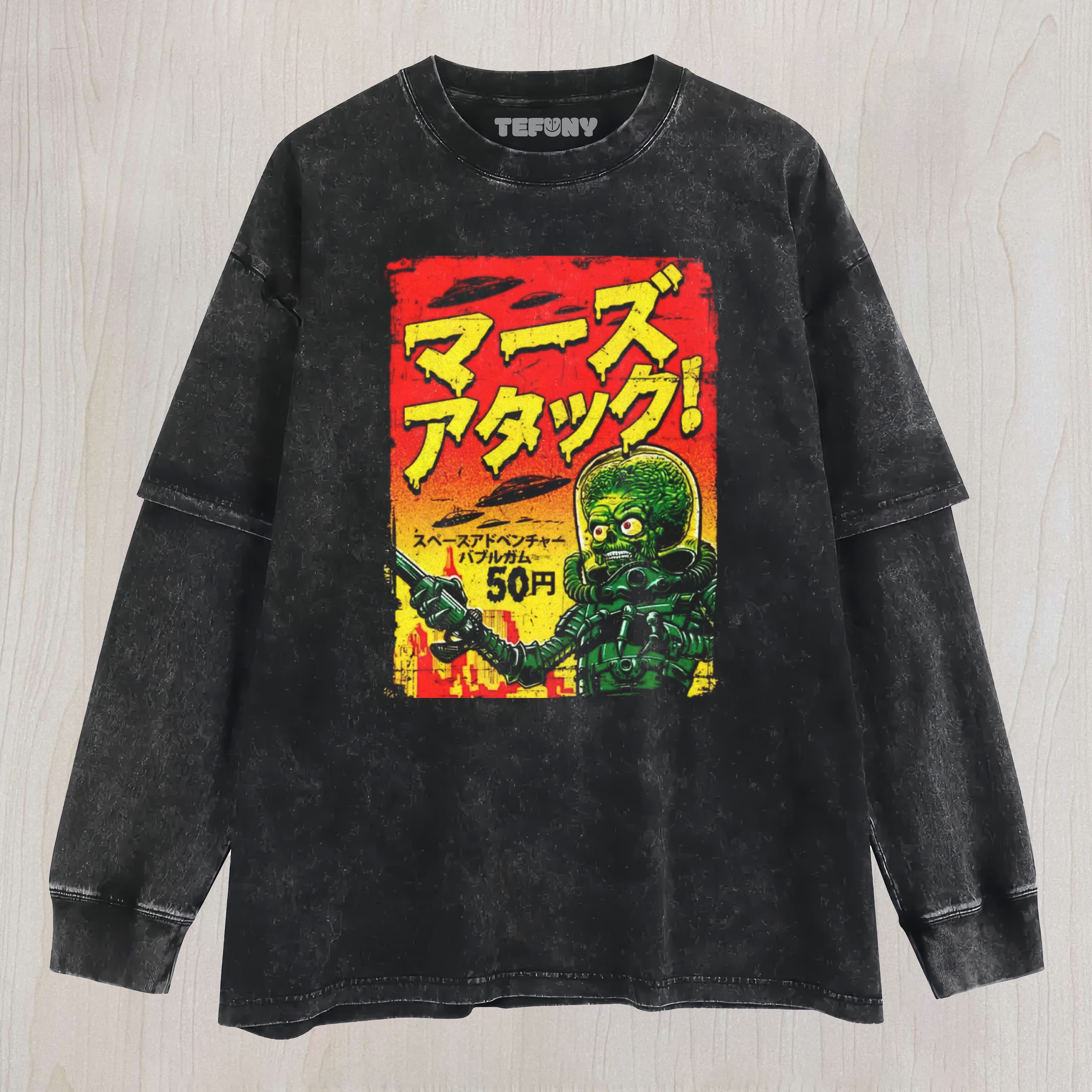 MARS ATTACKS! JAPANESE RETRO WASHED LAYERED LONG SLEEVE