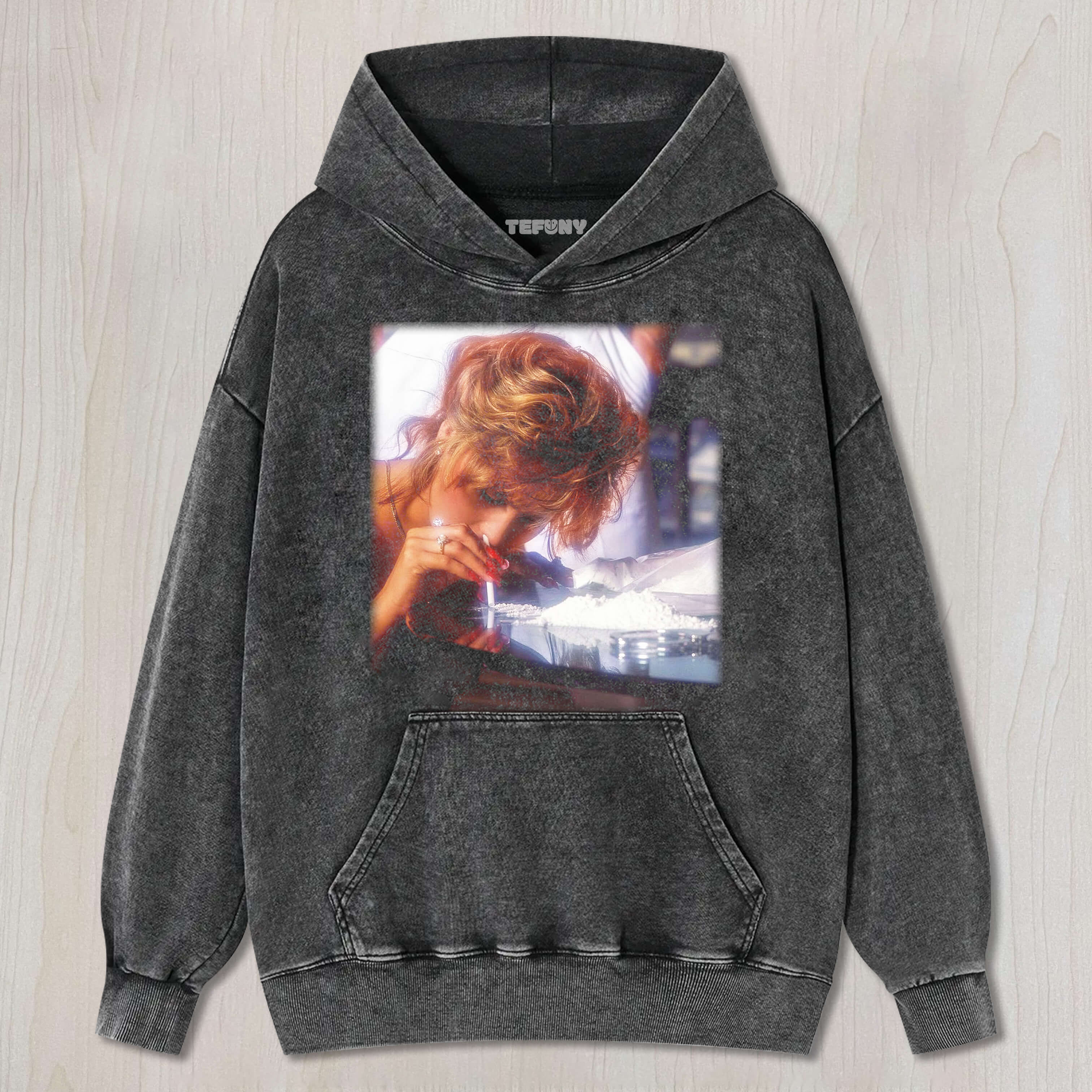 MIAMI VICE A WOMAN INHALING WHITE POWDER TEE & SWEAT & HOOD