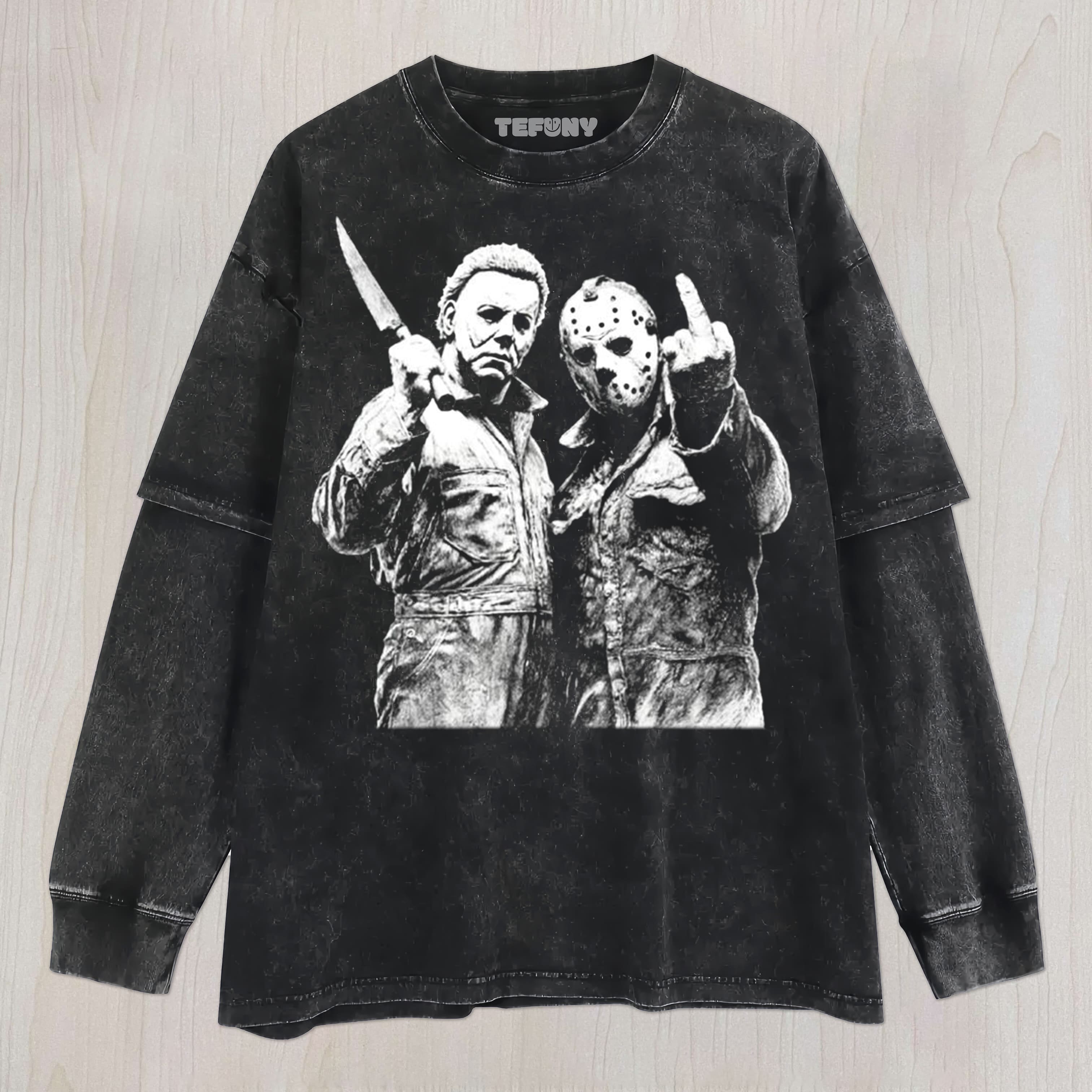 MICHAEL MYERS AND JASON V4 UNISEX TEE, TANK TOP, LAYERED LS, SWEATSHIRT & HOODIE